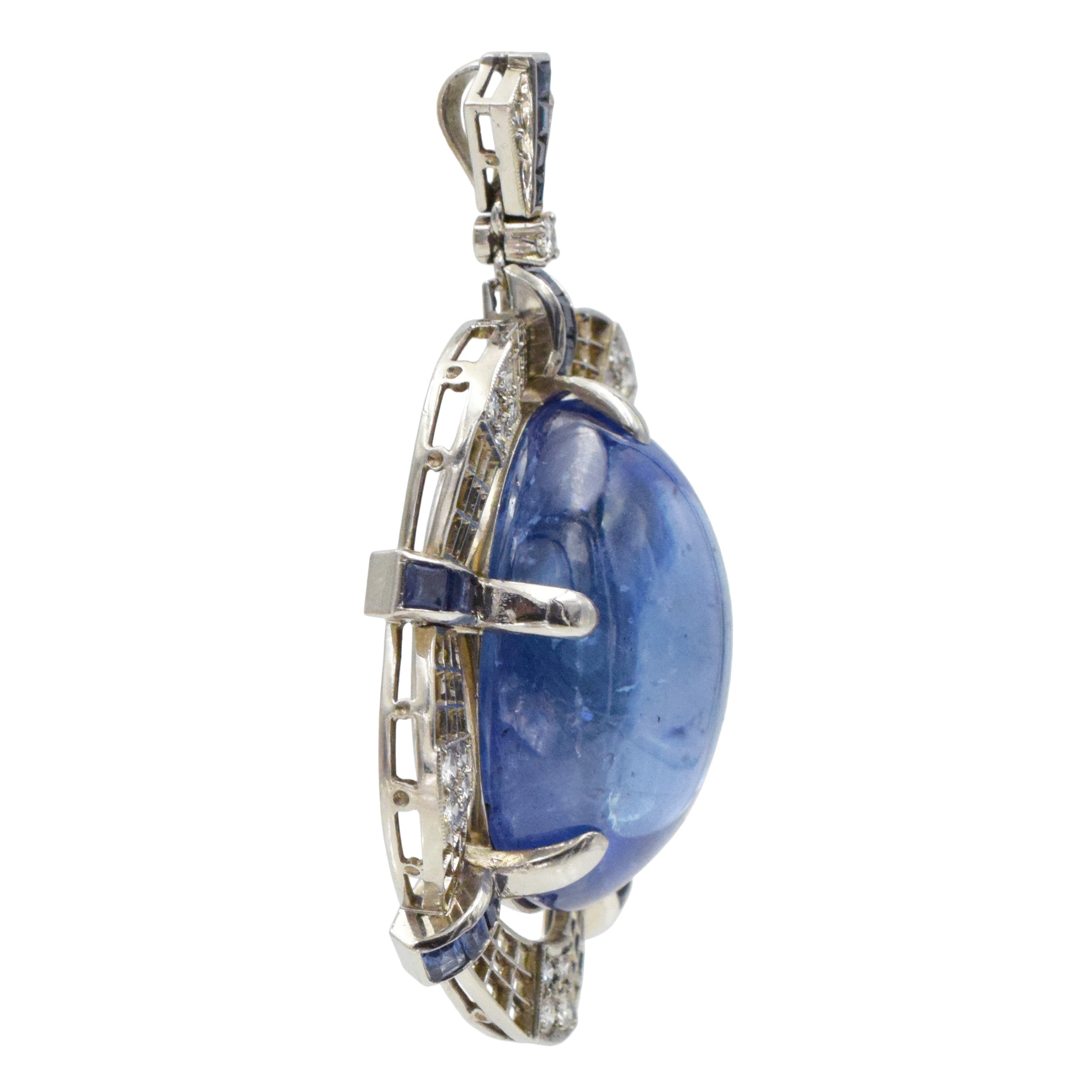 1950's Sapphire and diamond statement pendant in 14k white gold.