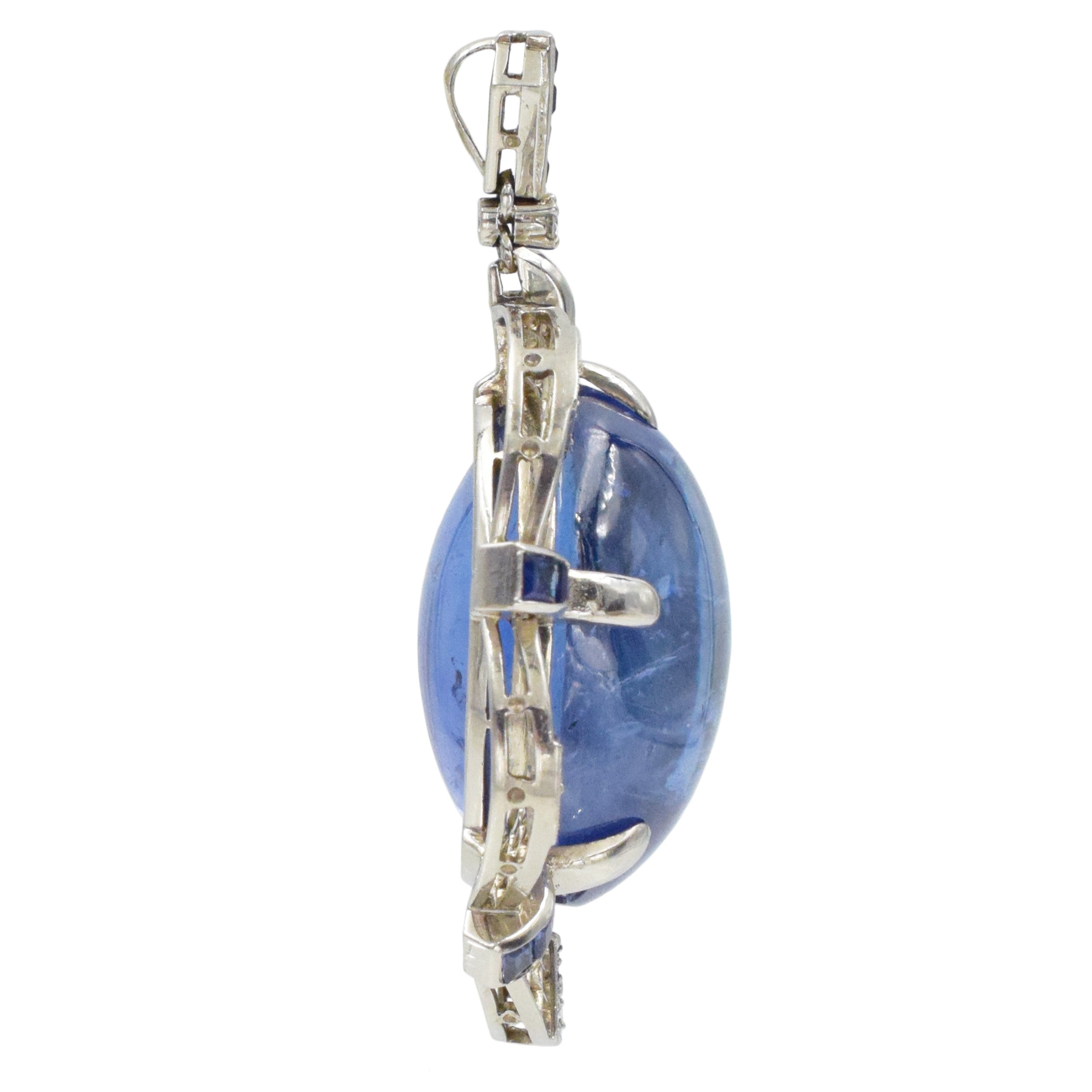 1950's Sapphire and diamond statement pendant in 14k white gold.