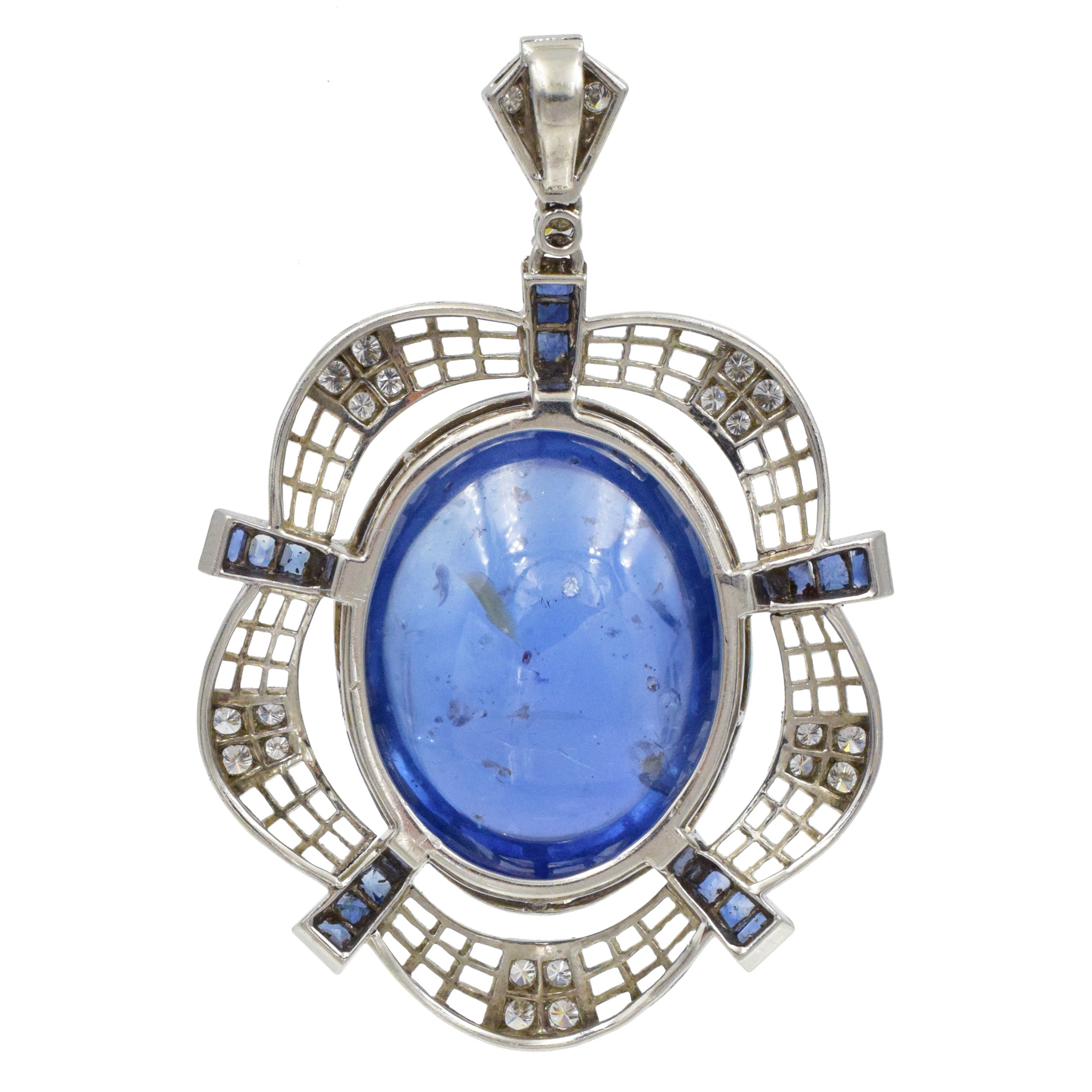 1950's Sapphire and diamond statement pendant in 14k white gold.