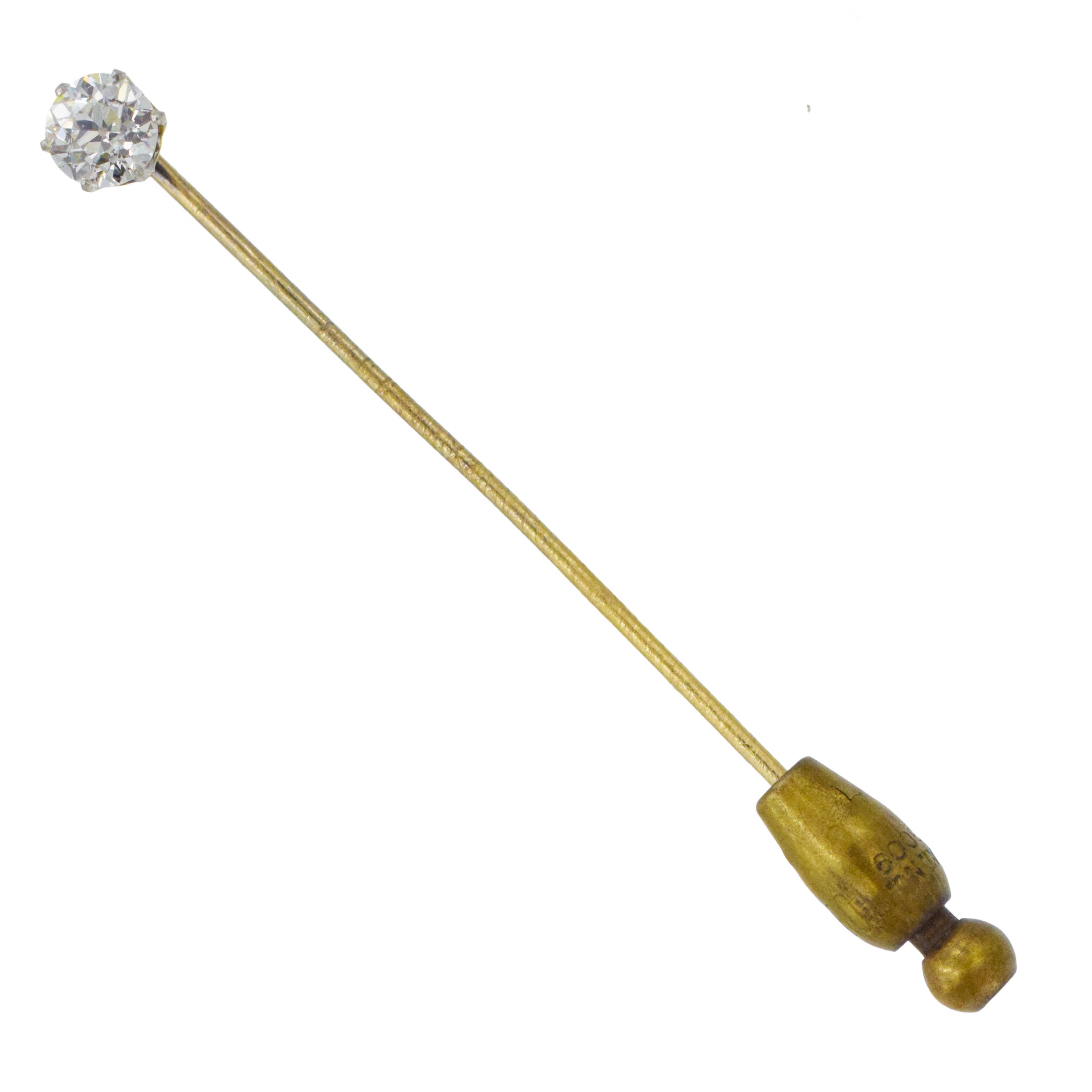 Old European Cut Diamond Stick Pin In 14k Yellow Gold