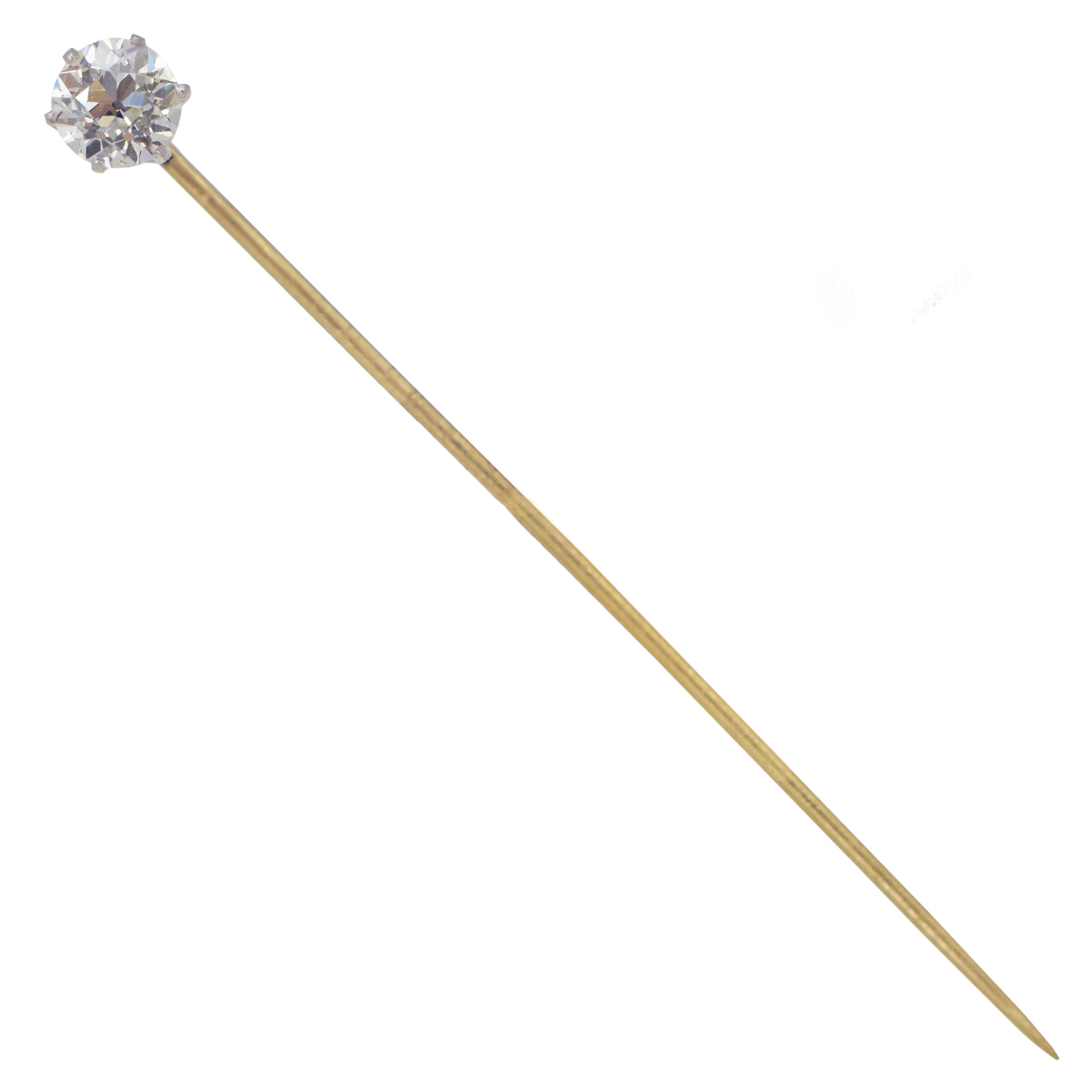 Old European Cut Diamond Stick Pin In 14k Yellow Gold