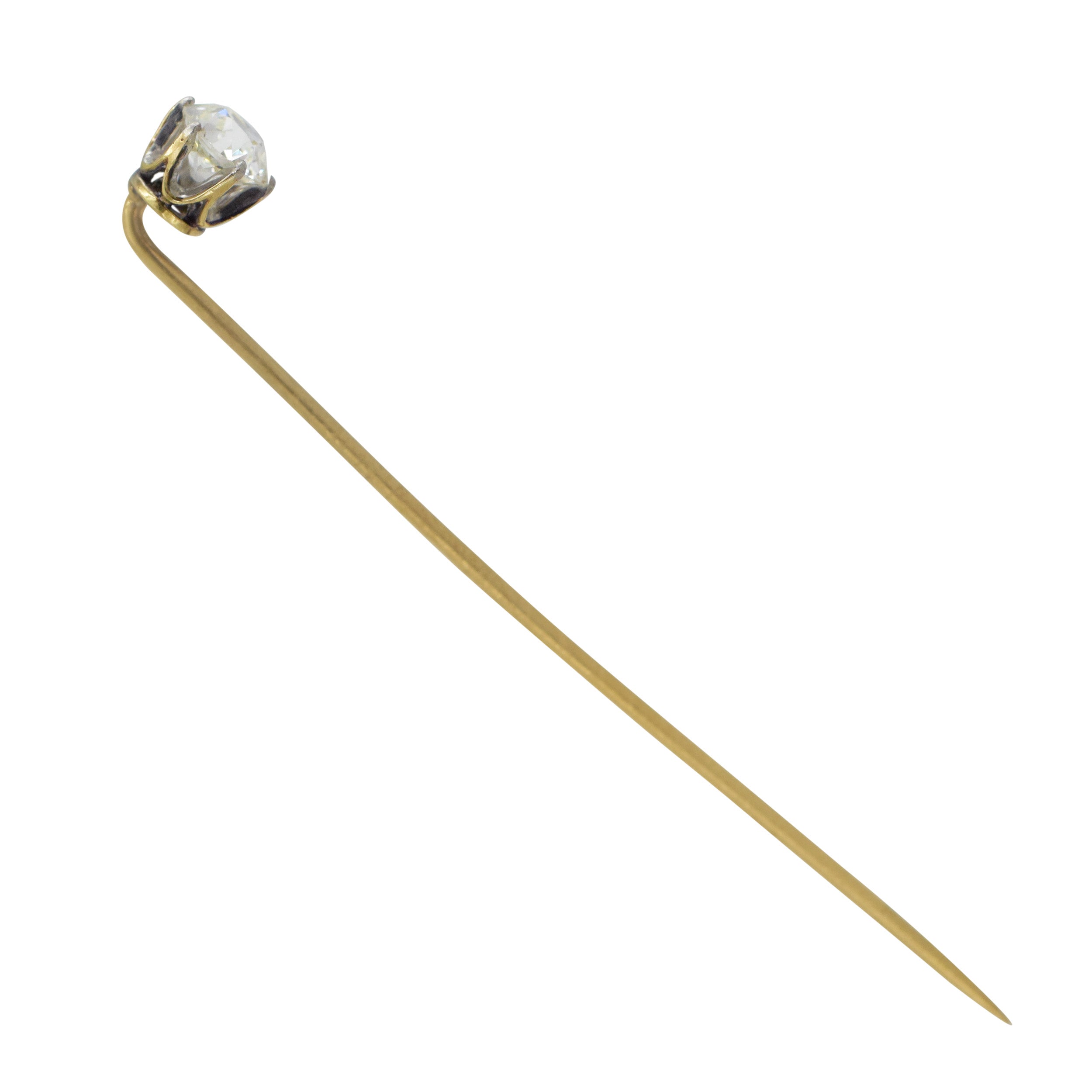 Old European Cut Diamond Stick Pin In 14k Yellow Gold