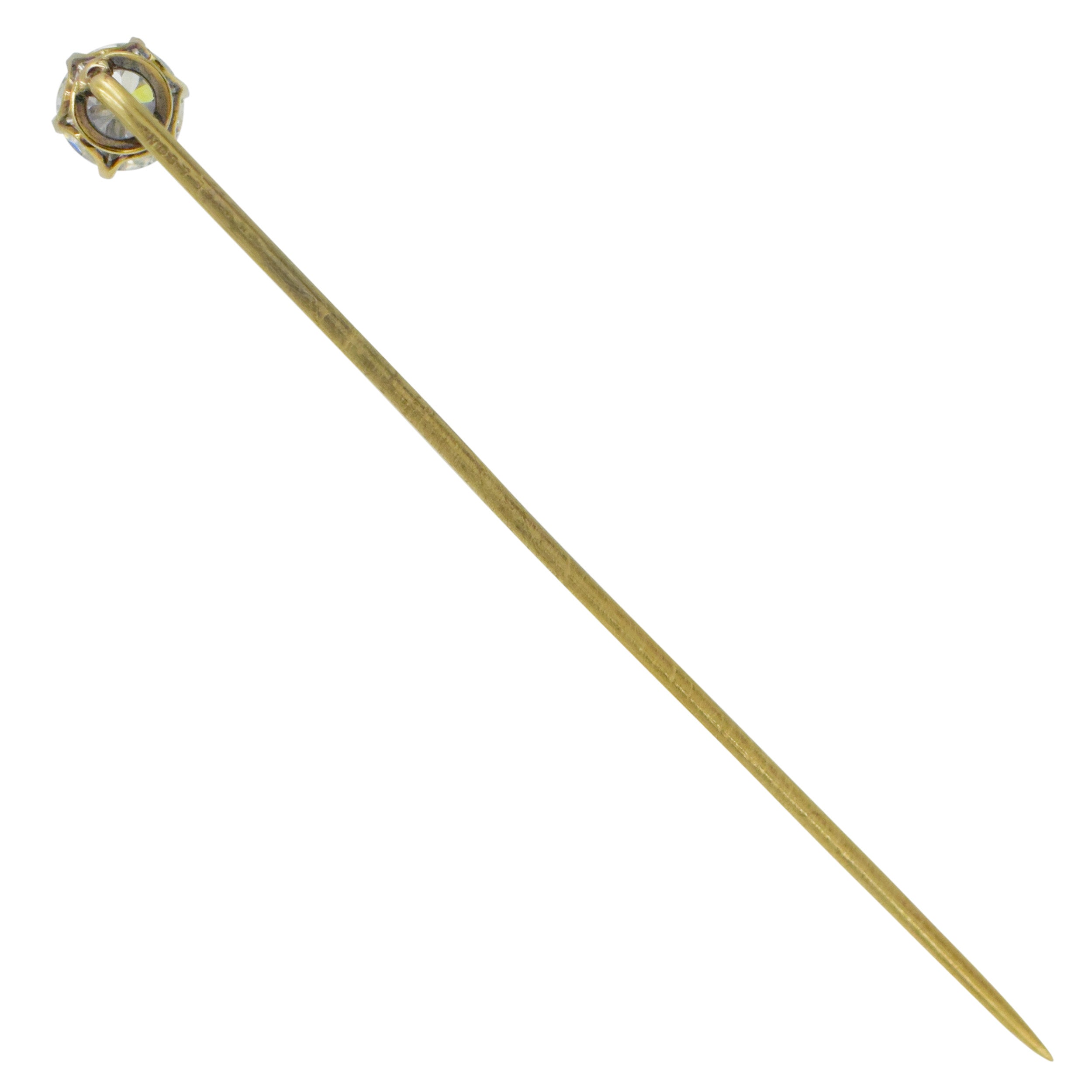 Old European Cut Diamond Stick Pin In 14k Yellow Gold