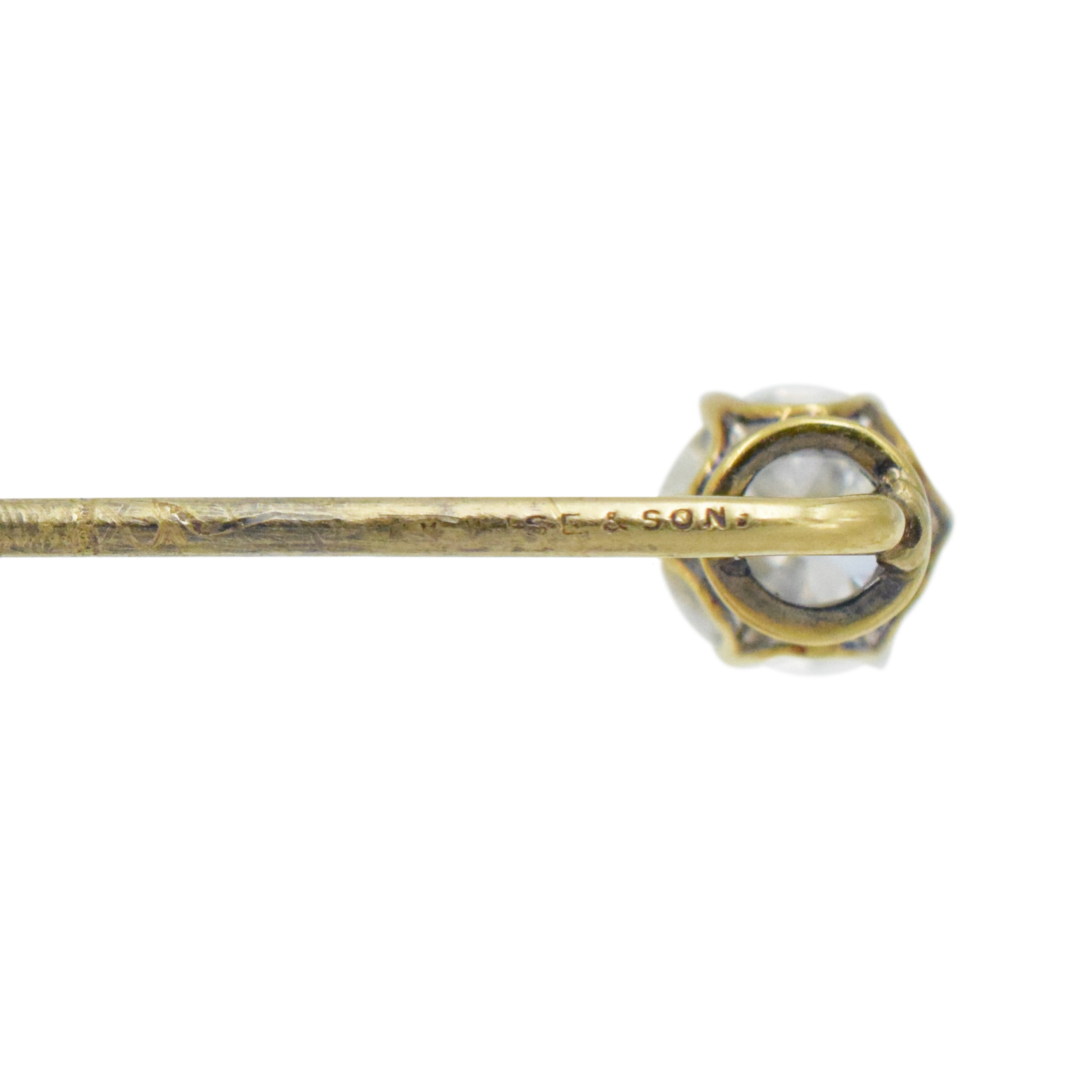 Old European Cut Diamond Stick Pin In 14k Yellow Gold