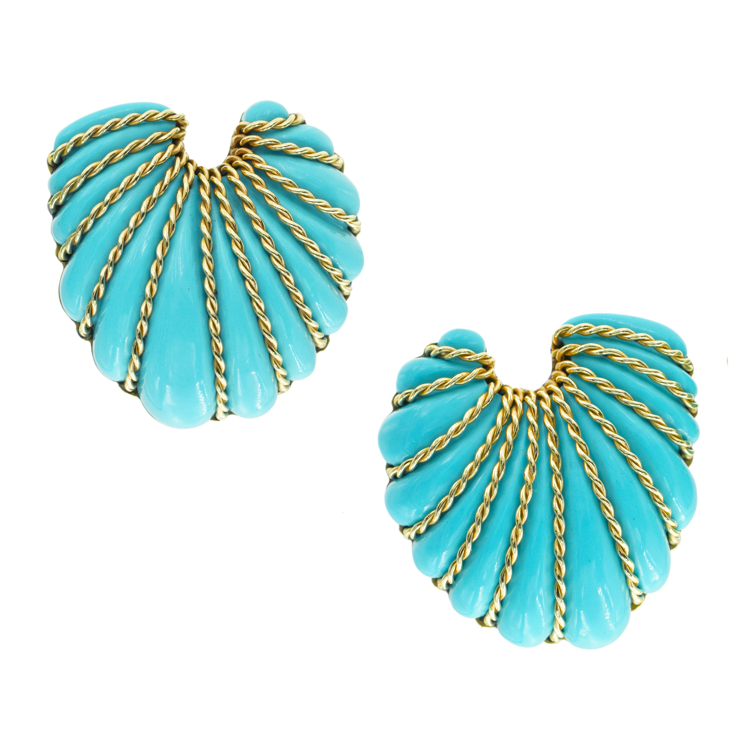 Seaman Schepps Pair of Gold and Turquoise Shell Brooches