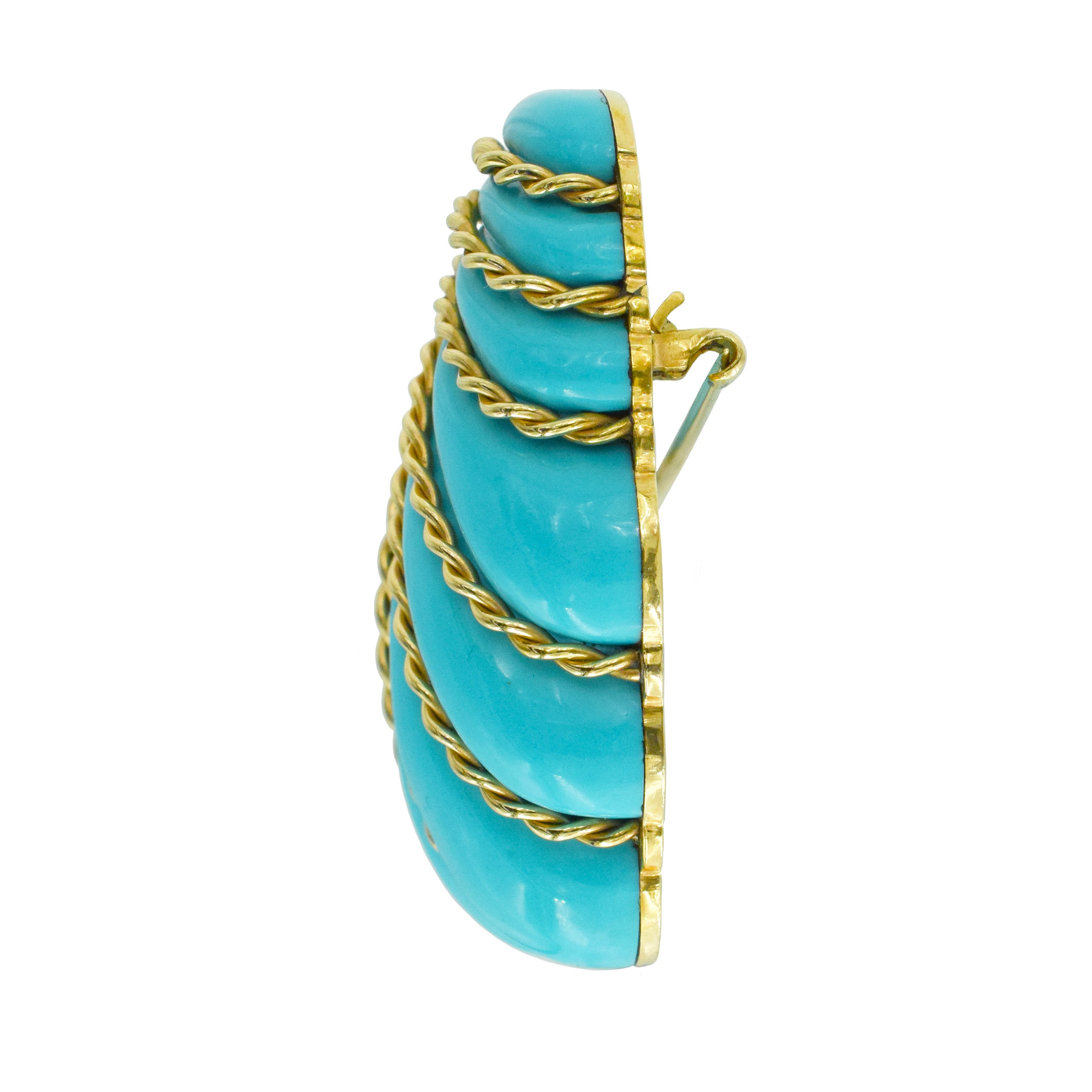 Seaman Schepps Pair of Gold and Turquoise Shell Brooches