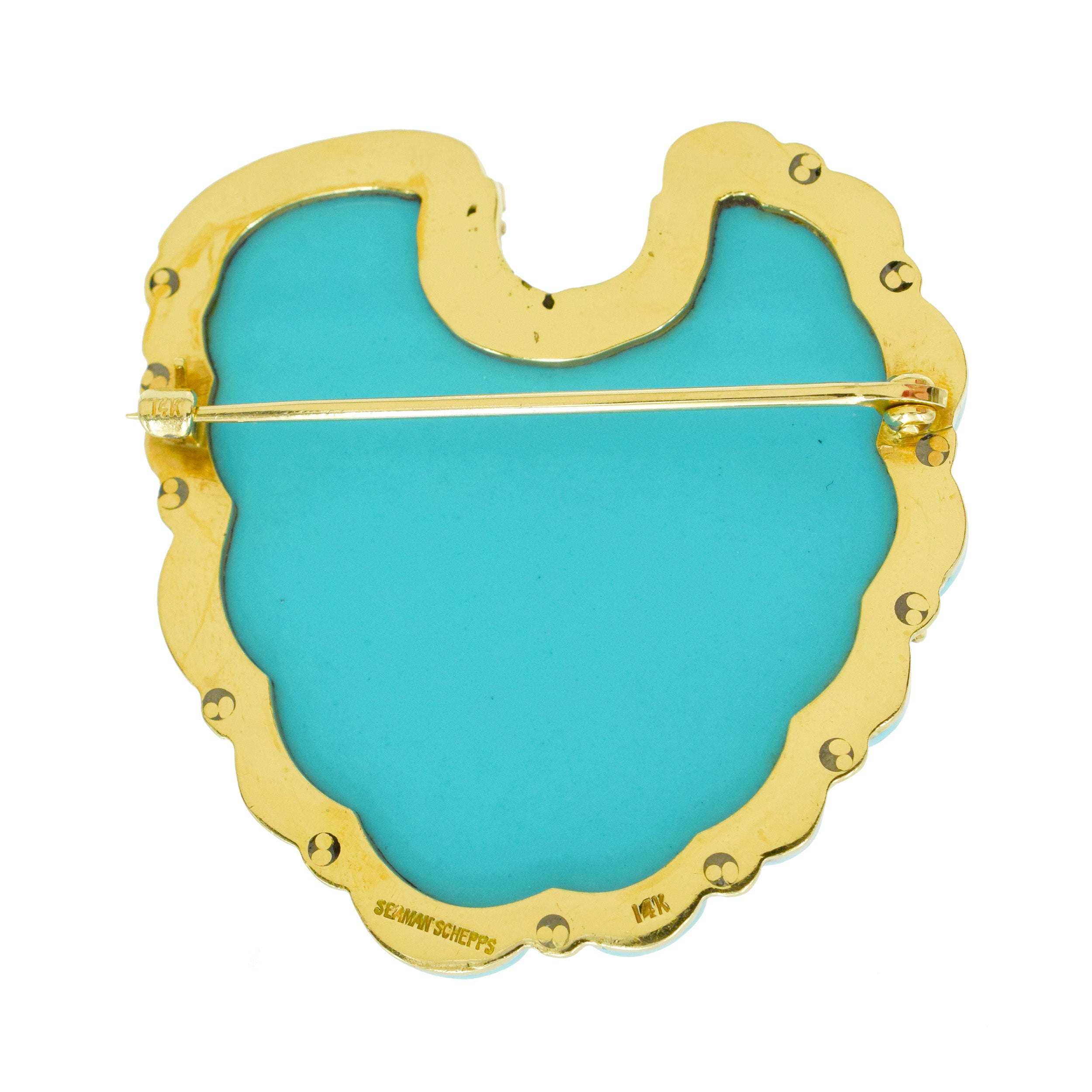 Seaman Schepps Pair of Gold and Turquoise Shell Brooches