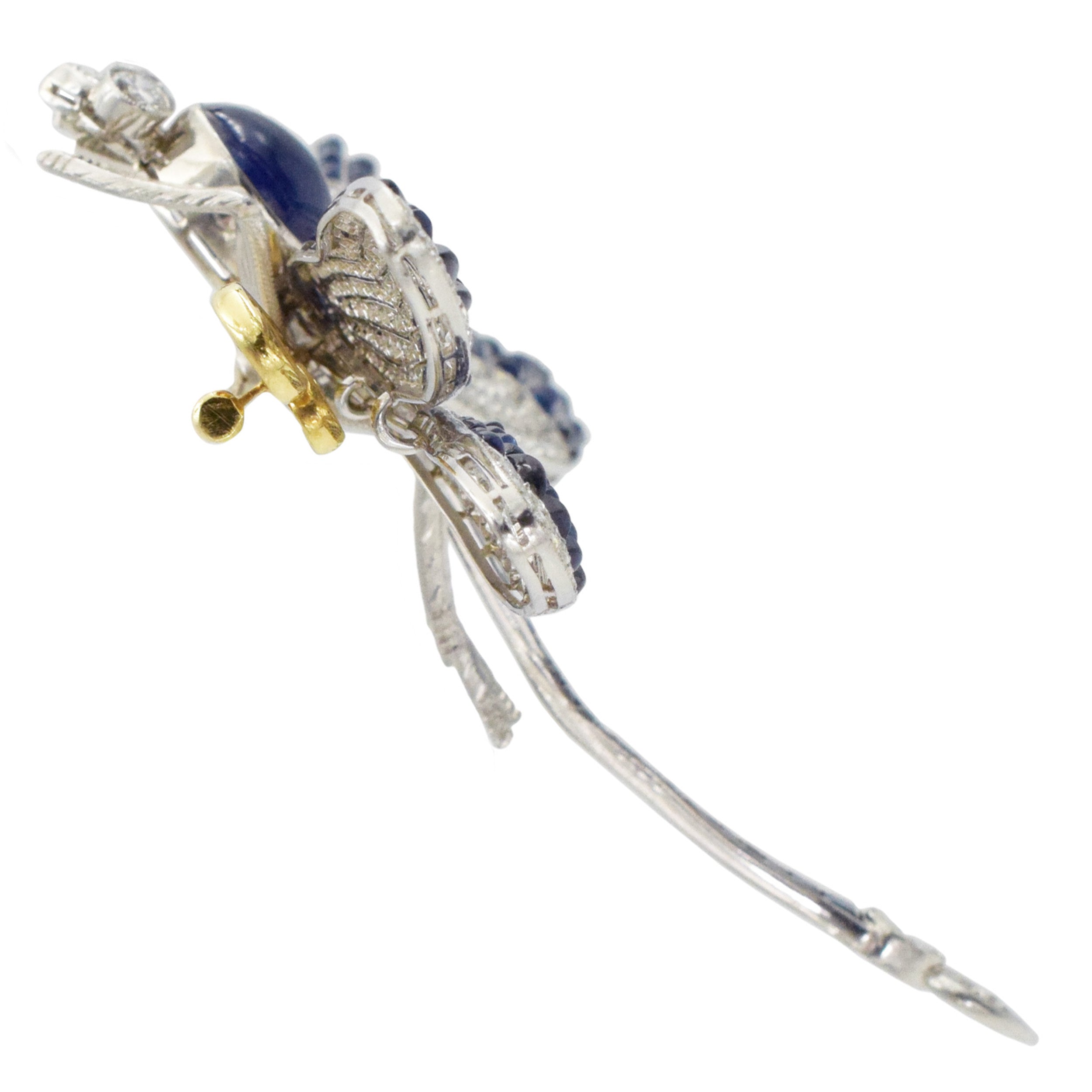 Platinum, Gold, Cabochon Sapphire and Diamond Dragonfly Brooch