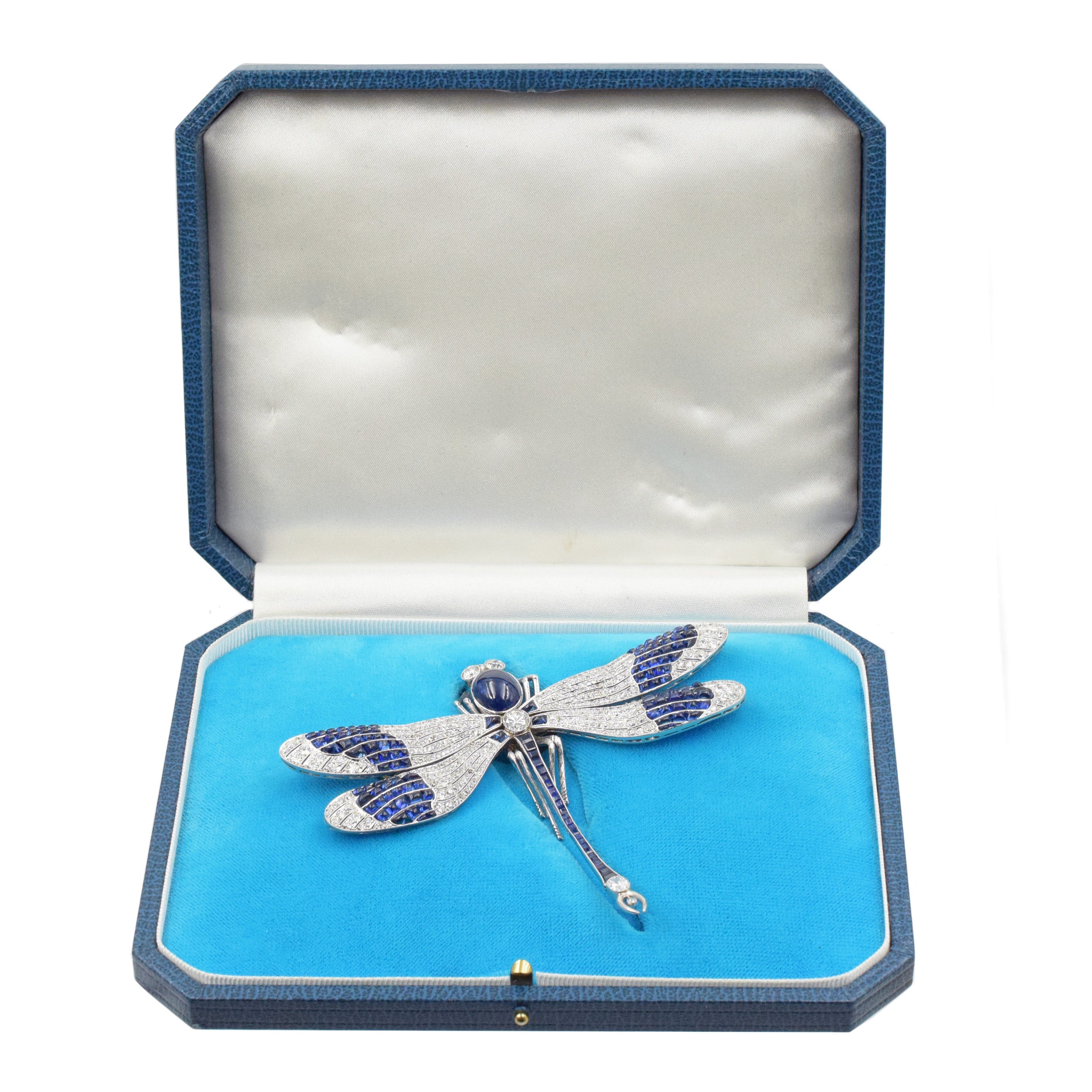 Platinum, Gold, Cabochon Sapphire and Diamond Dragonfly Brooch