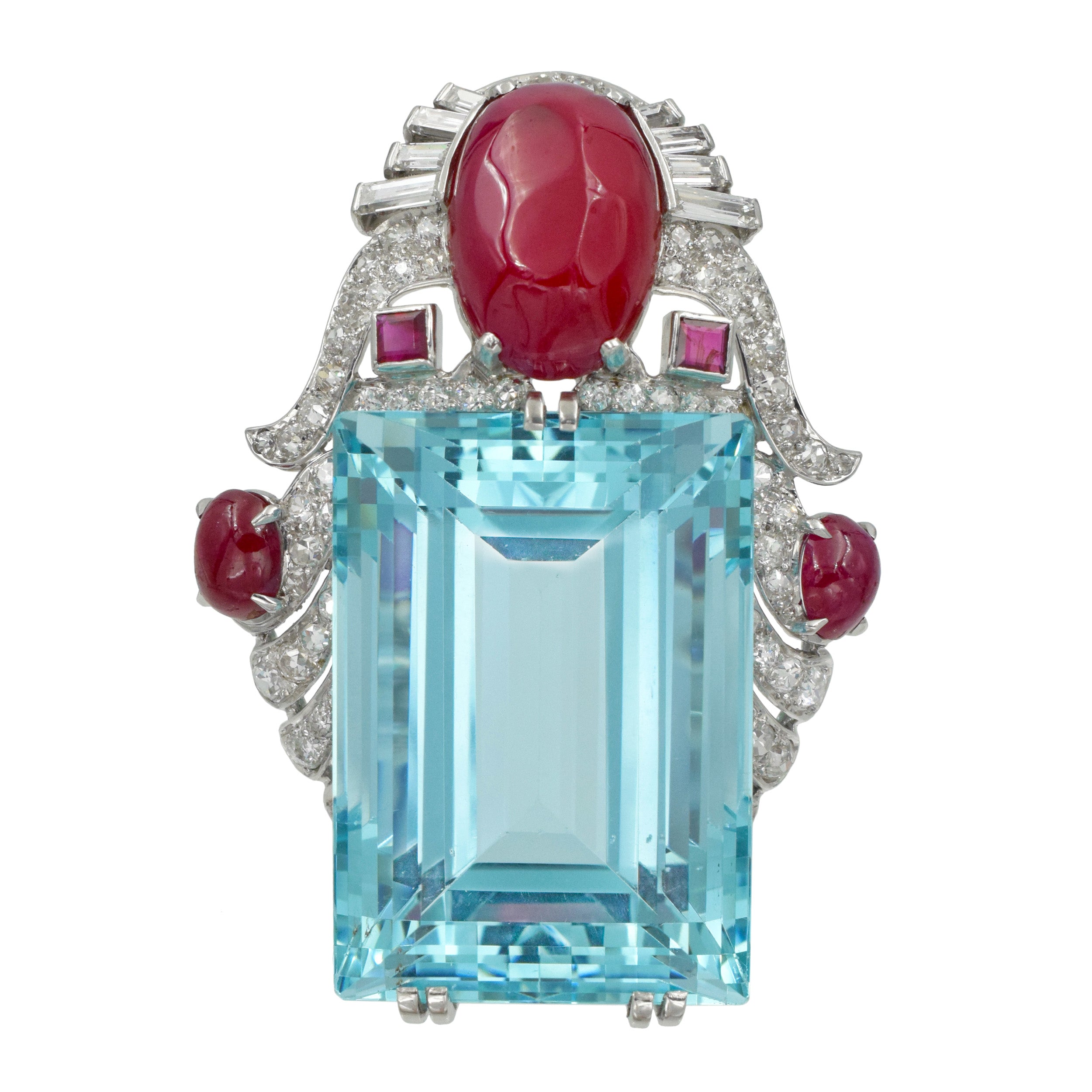 Seaman Schepps Aquamarine, Diamond and Synthetic Ruby Brooch