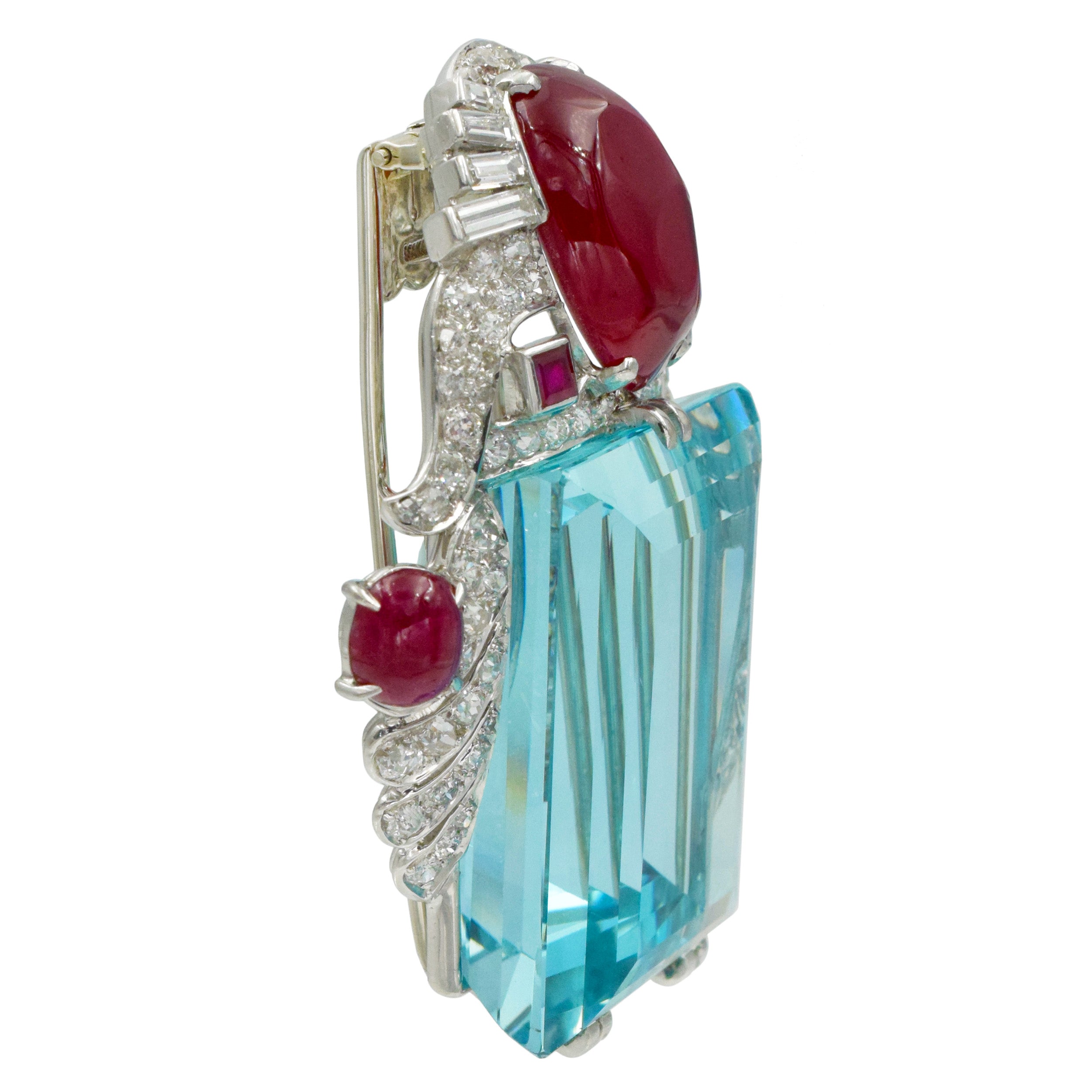 Seaman Schepps Aquamarine, Diamond and Synthetic Ruby Brooch