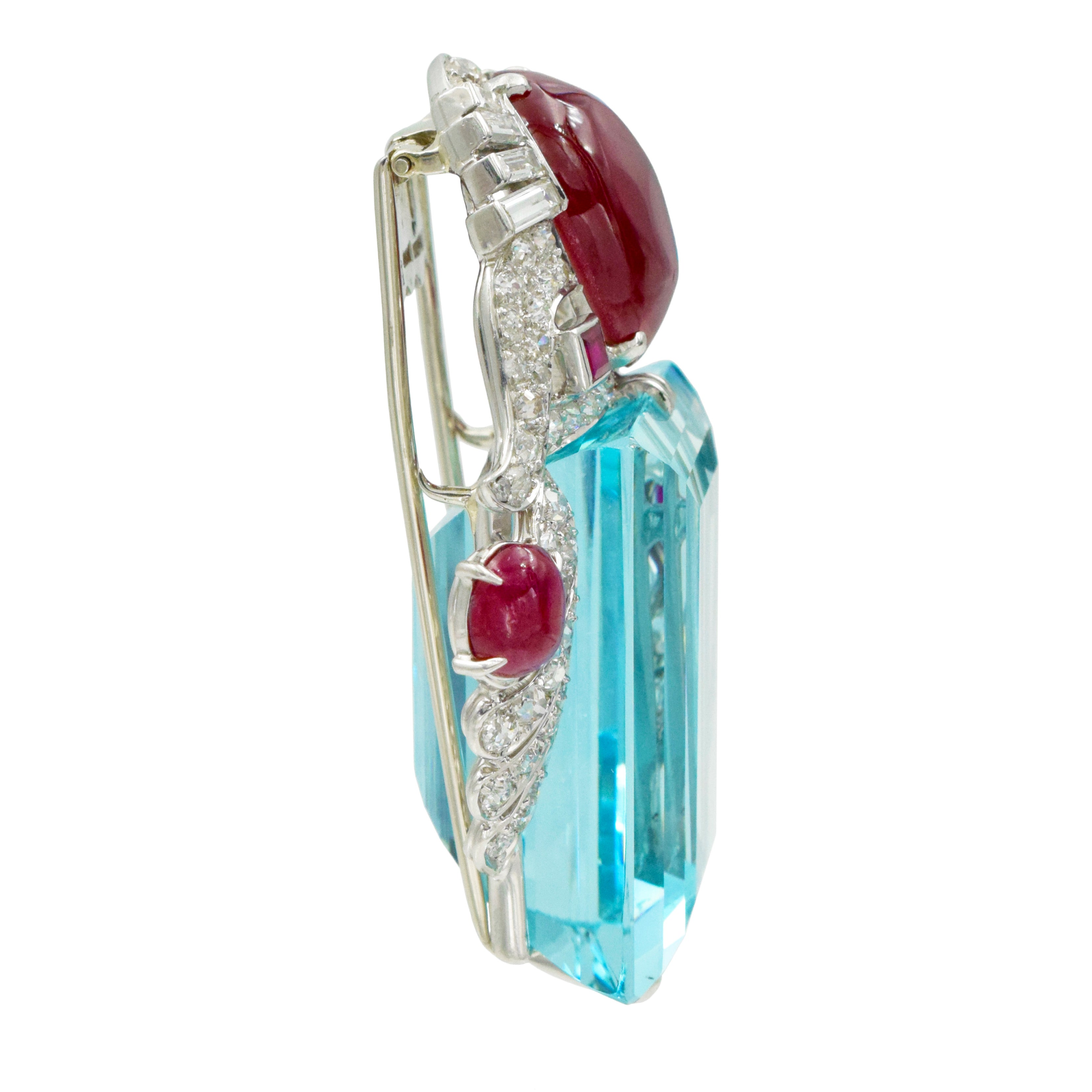 Seaman Schepps Aquamarine, Diamond and Synthetic Ruby Brooch