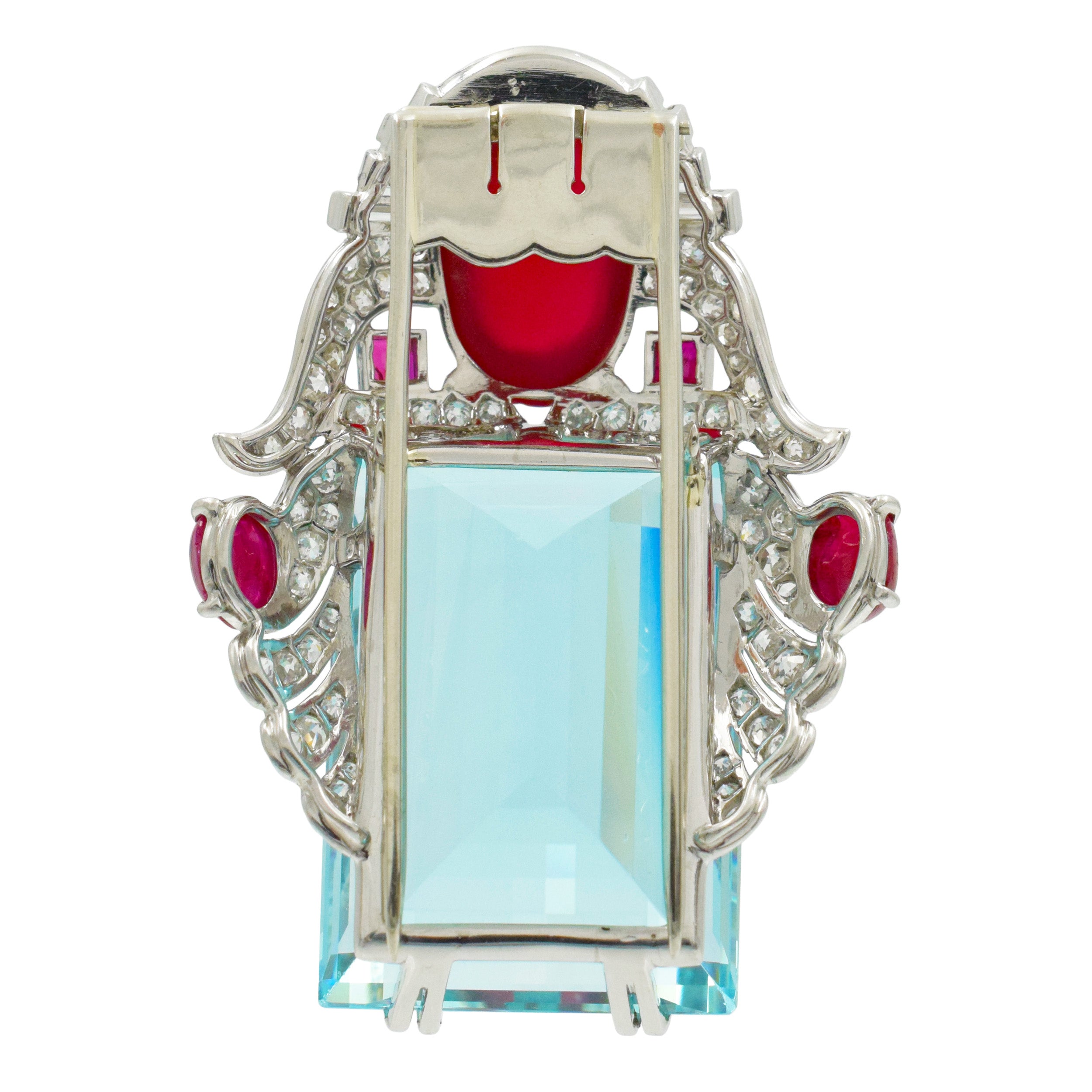 Seaman Schepps Aquamarine, Diamond and Synthetic Ruby Brooch