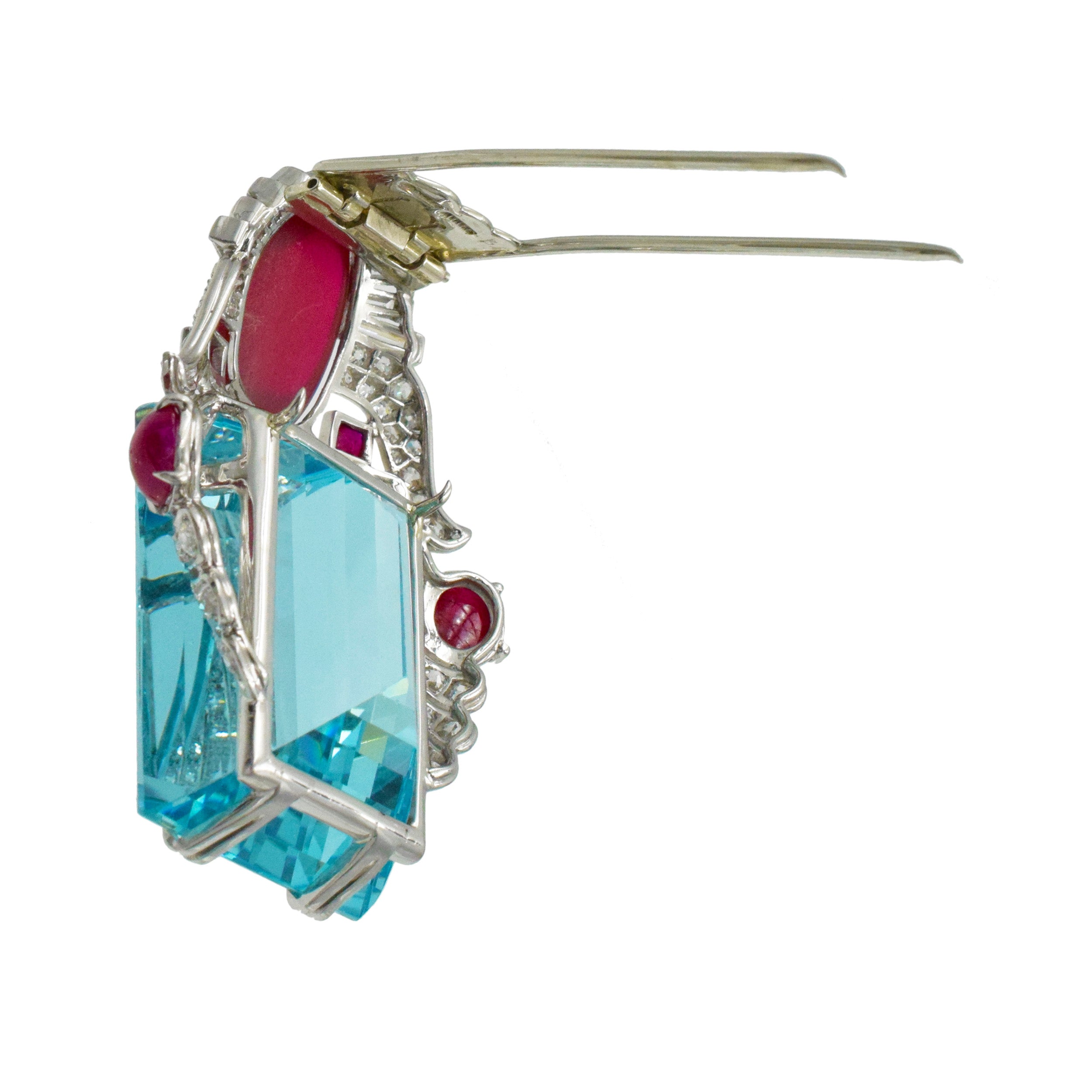 Seaman Schepps Aquamarine, Diamond and Synthetic Ruby Brooch