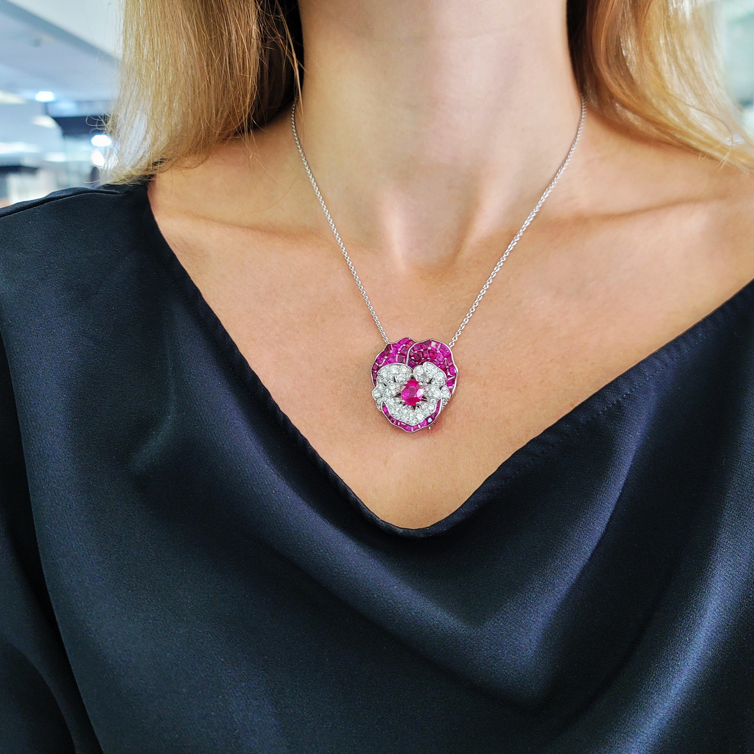 Oscar Heyman Ruby And Diamond 'Pansy' Brooch 18k White Gold