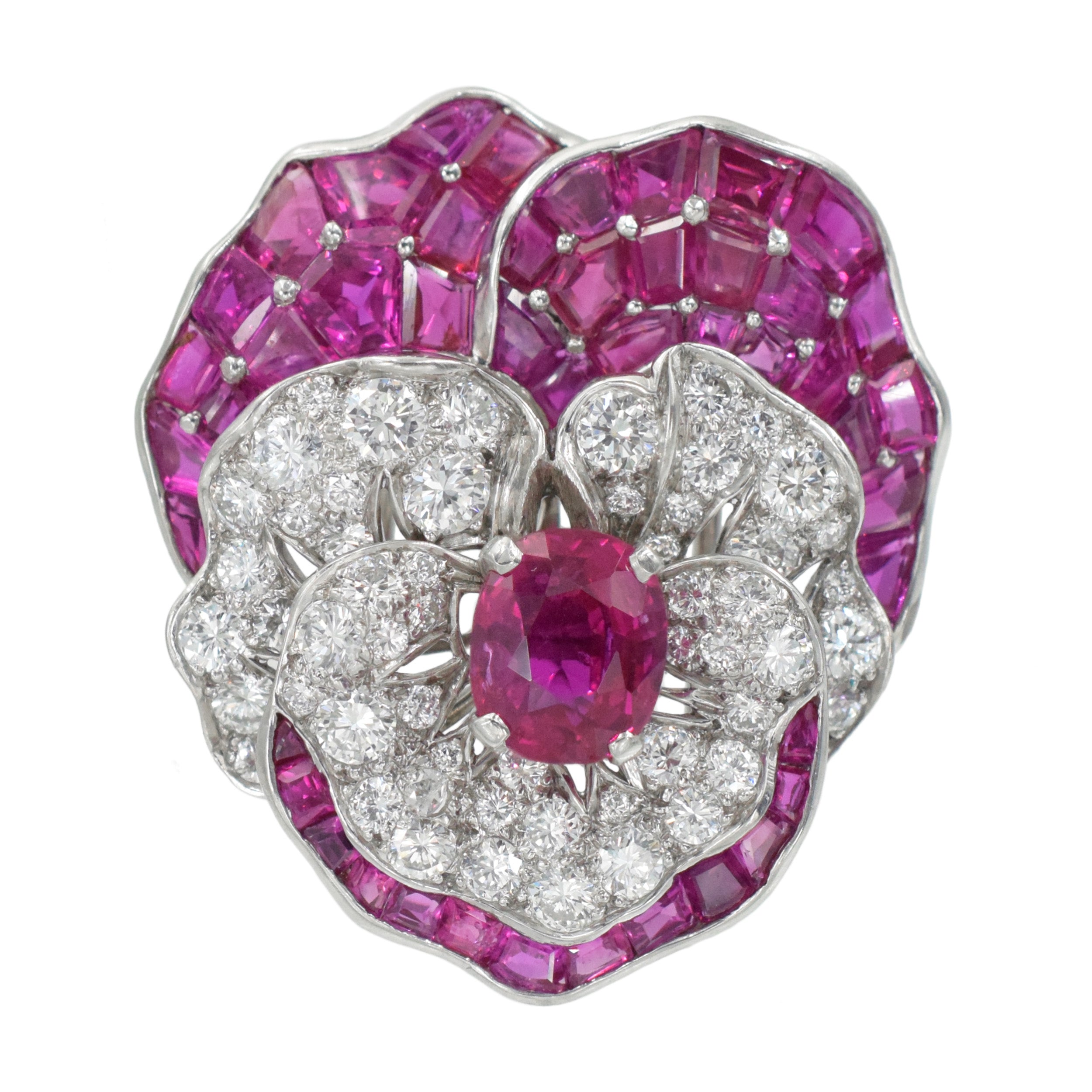 Oscar Heyman Ruby And Diamond 'Pansy' Brooch 18k White Gold