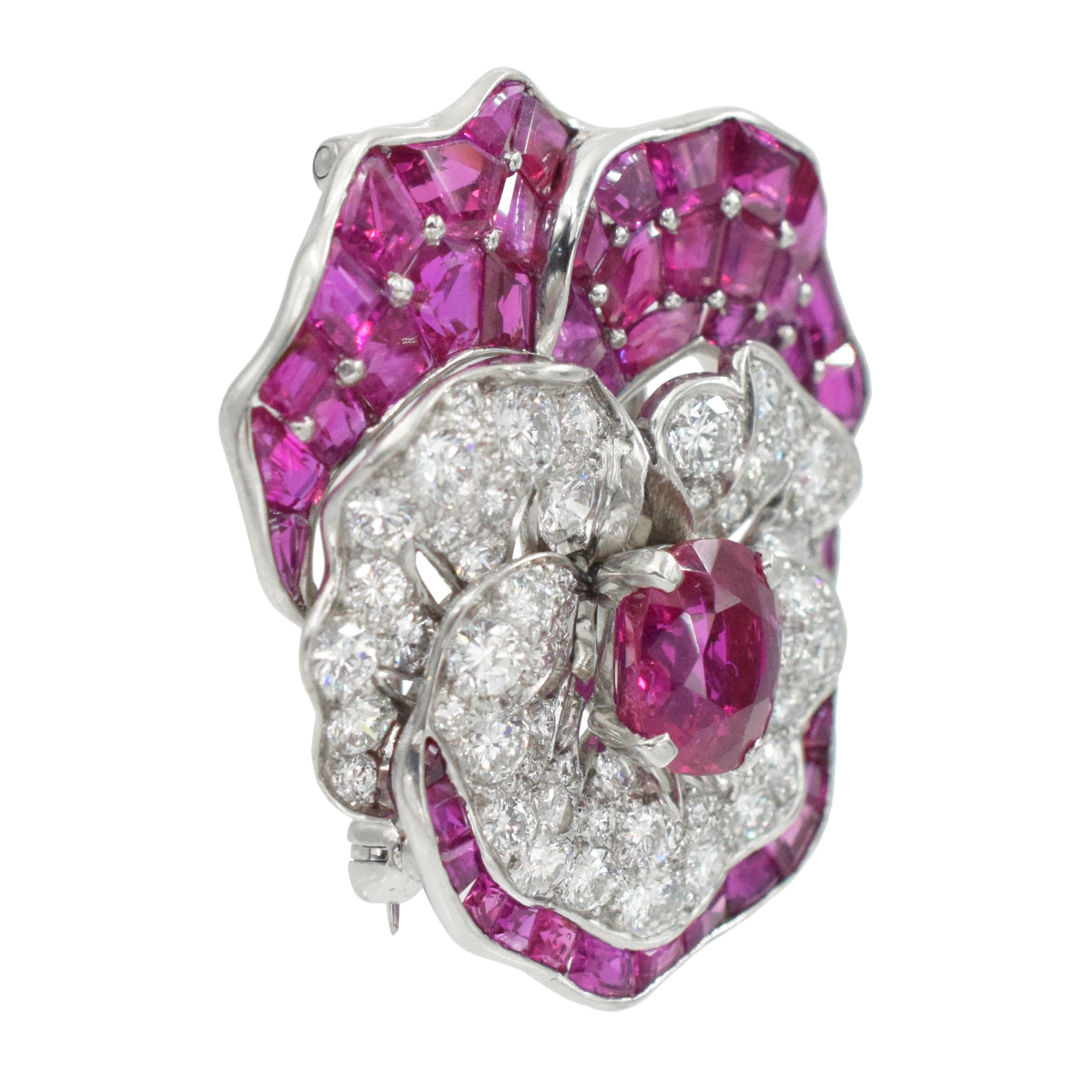 Oscar Heyman Ruby And Diamond 'Pansy' Brooch 18k White Gold
