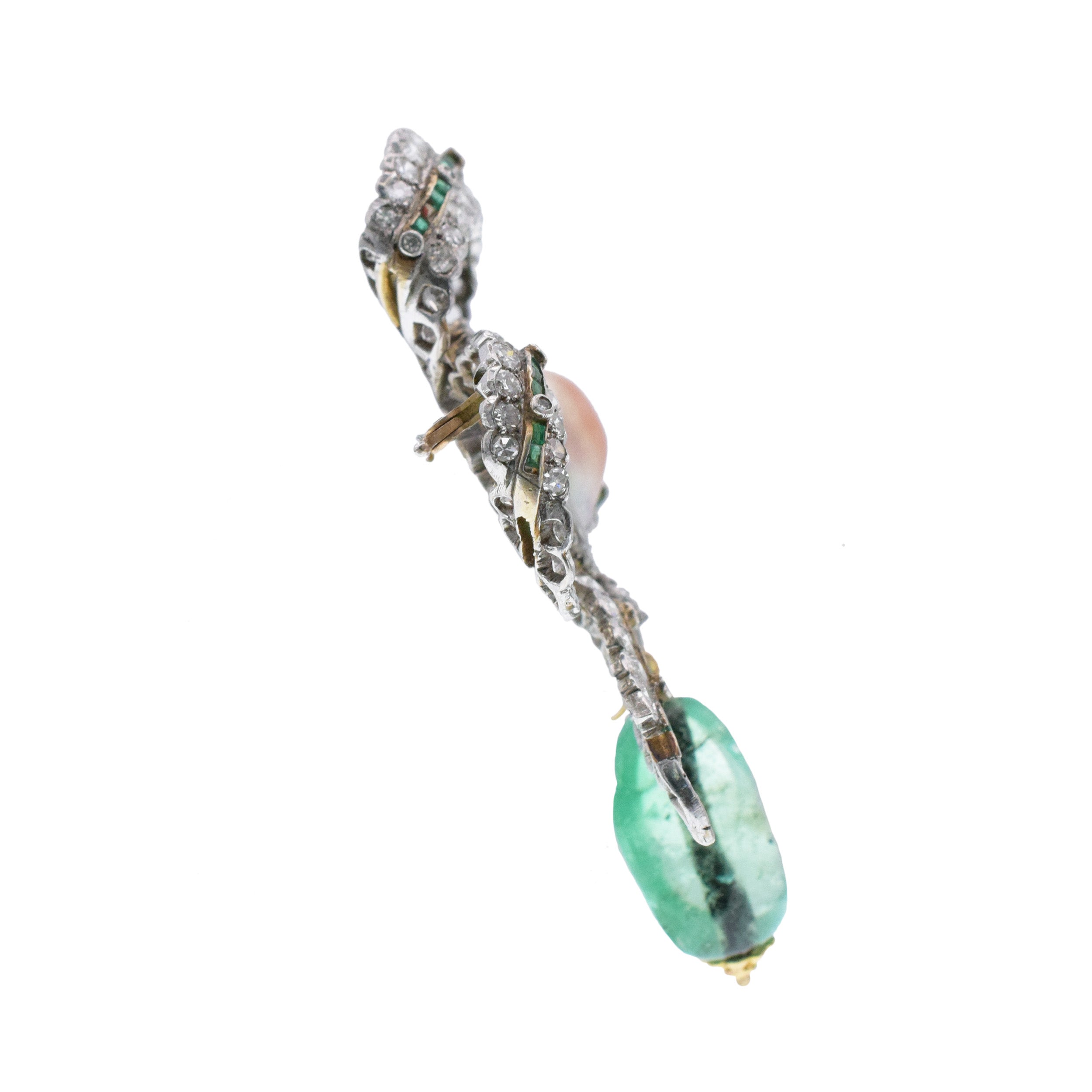 Victorian Emerald, Pearl, And Diamond Bow Brooch In Gold And Platinum