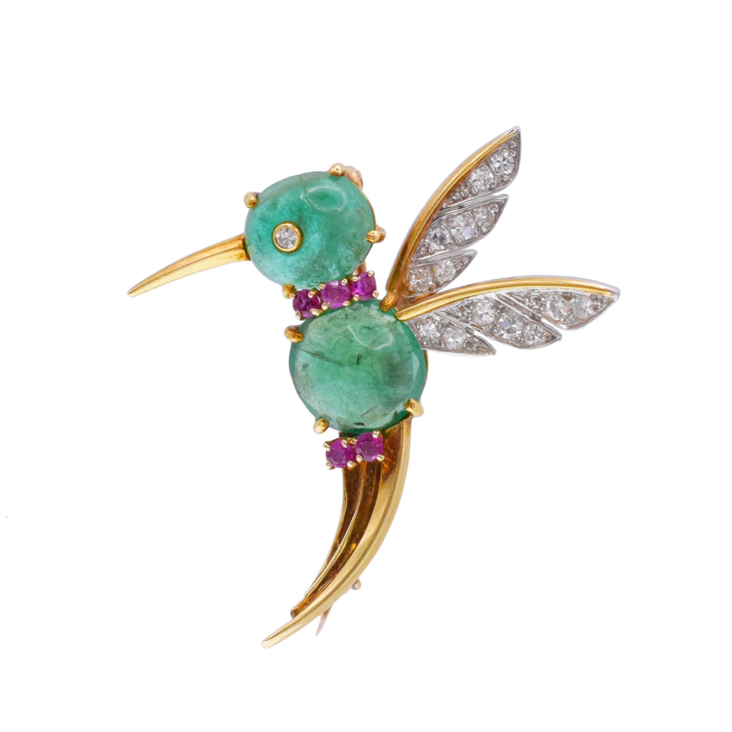 Van Cleef & Arpels Emerald, Ruby, And Diamond Hummingbird Brooch