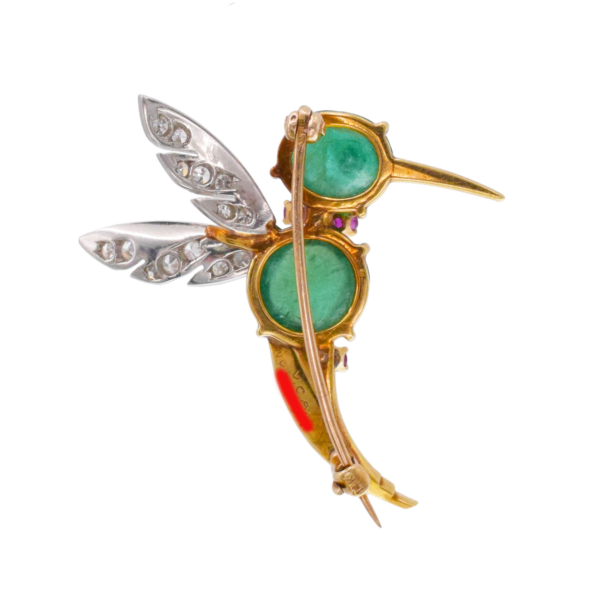 Van Cleef & Arpels Emerald, Ruby, And Diamond Hummingbird Brooch