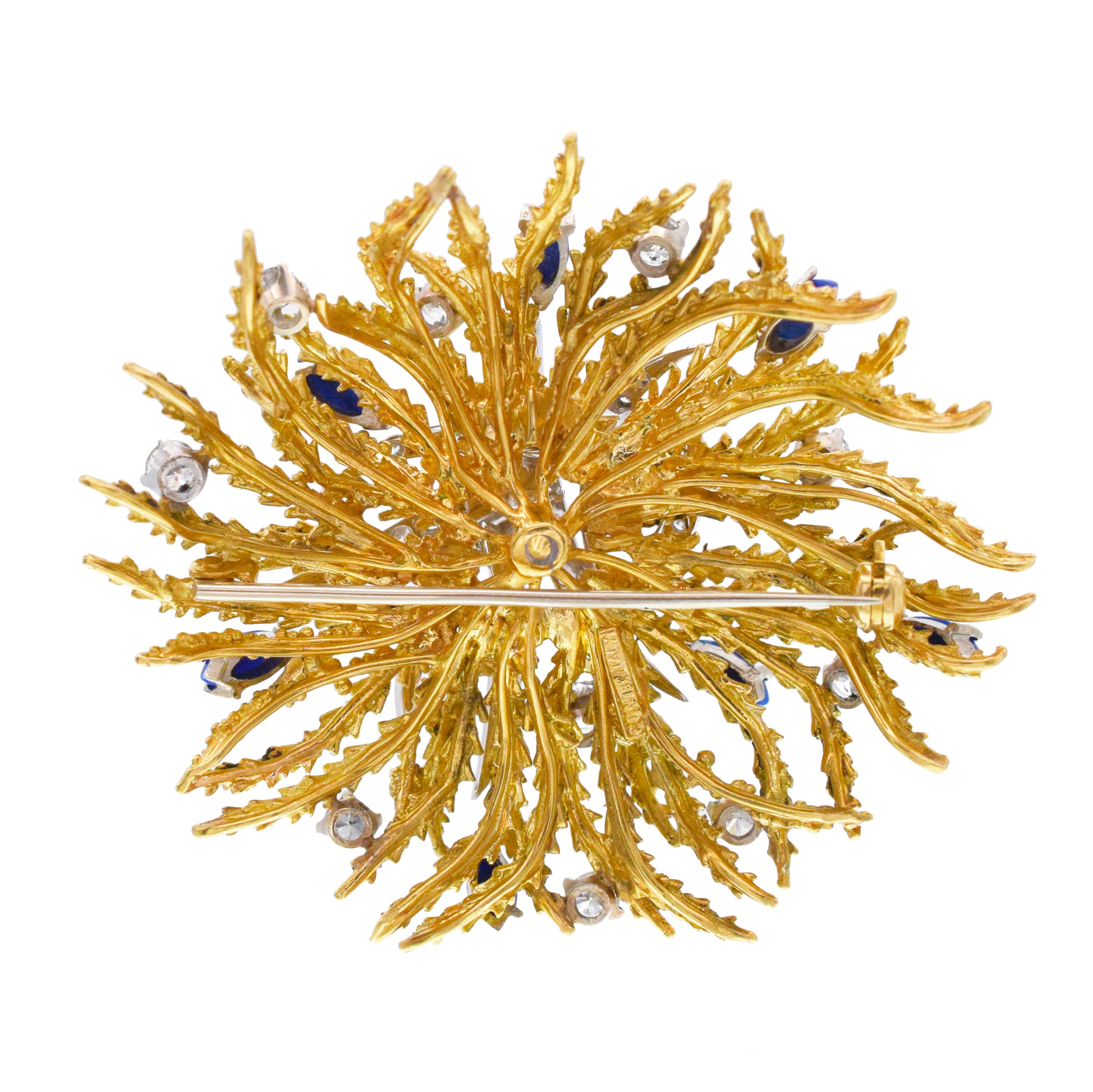 1970's Nature-Inspired Diamond And Lapis Lazuli Brooch In Gold