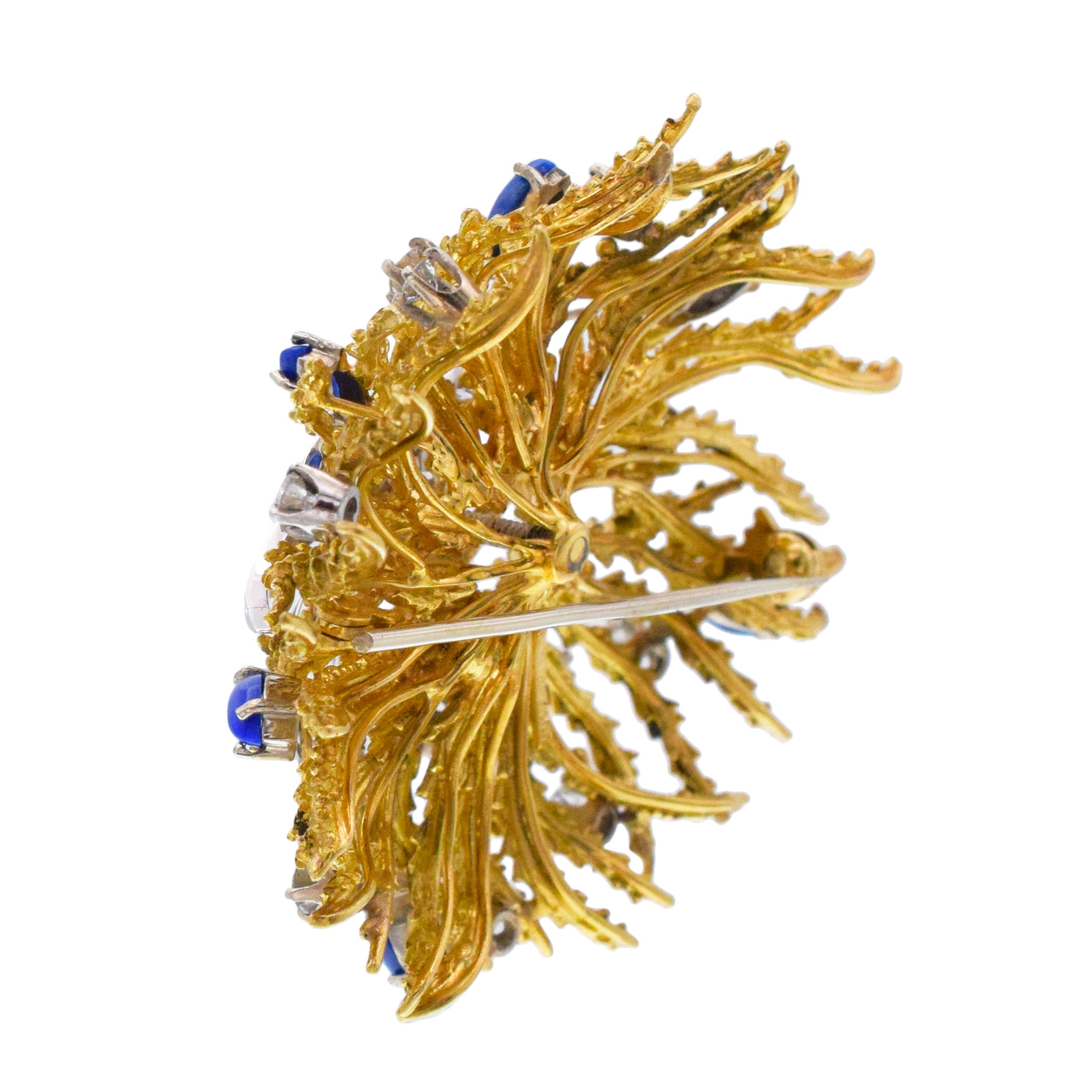 1970's Nature-Inspired Diamond And Lapis Lazuli Brooch In Gold