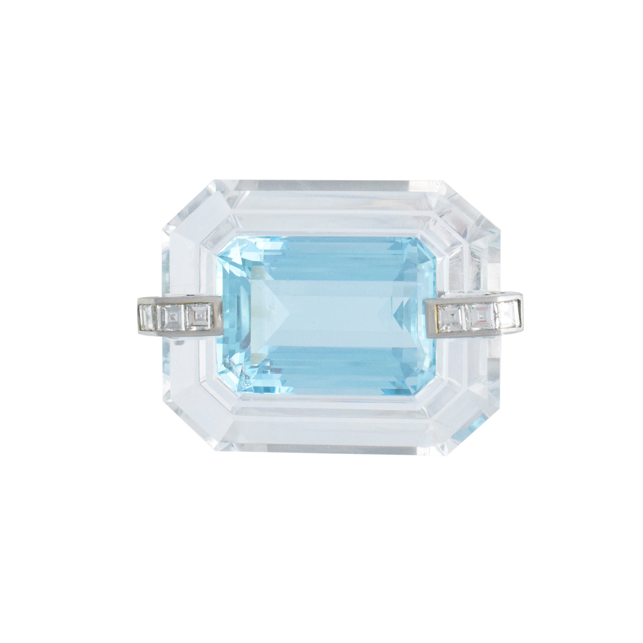 Tiffany & Co. Art Deco Aquamarine, Rock Crystal And Diamond Brooch In Platinum