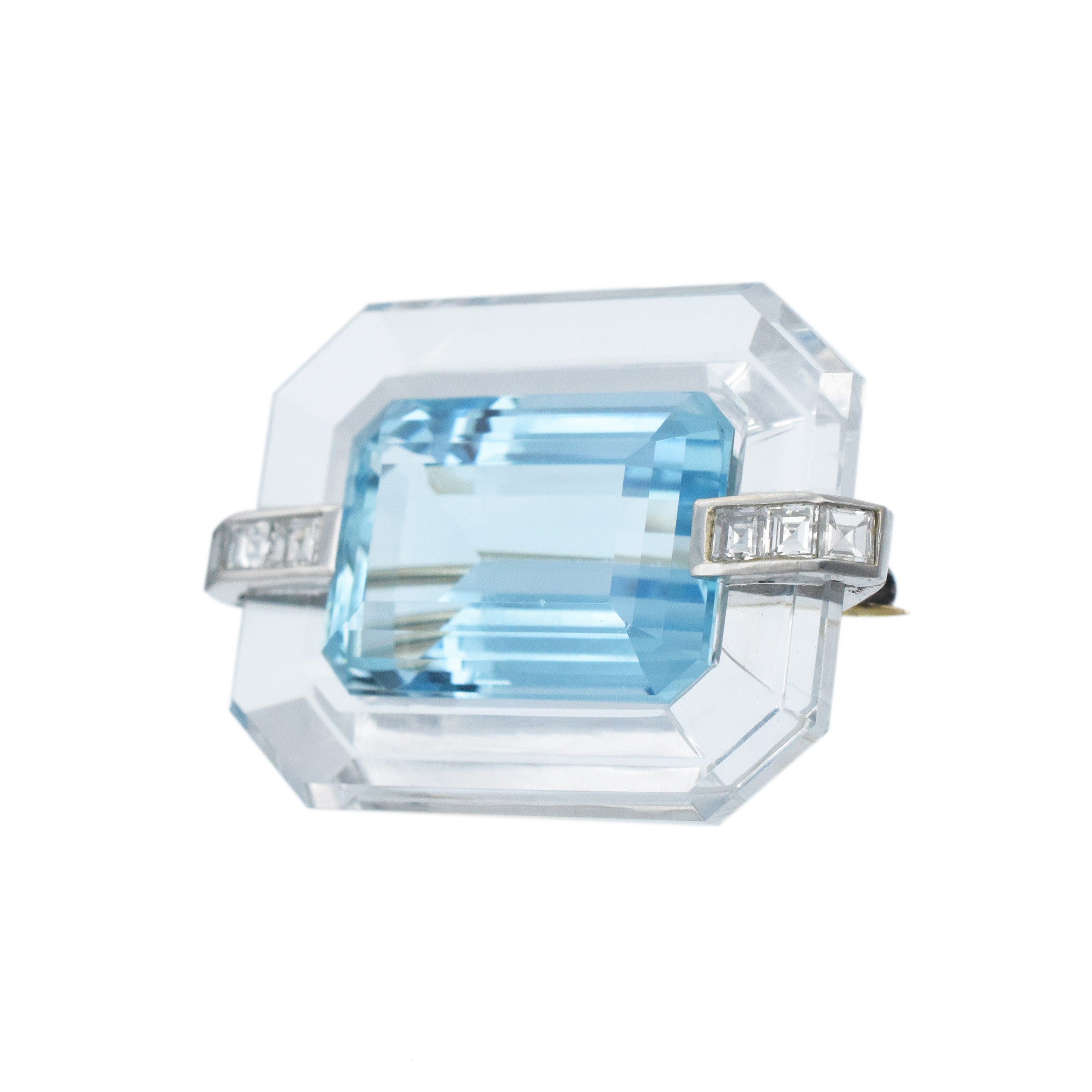 Tiffany & Co. Art Deco Aquamarine, Rock Crystal And Diamond Brooch In Platinum