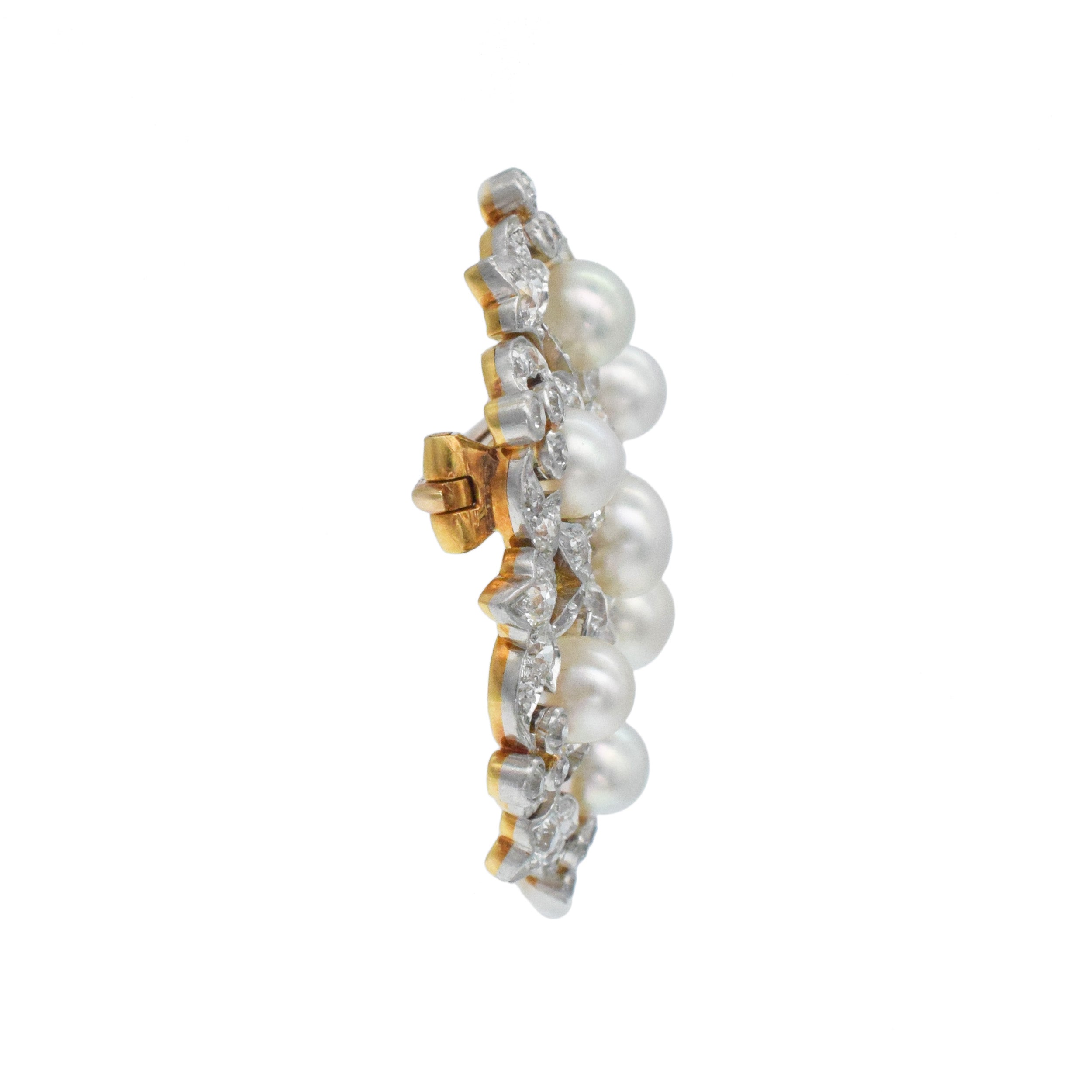Tiffany & Co. Natural Pearl And Diamond Snowflake Brooch In Platinum Topped 18k Yellow Gold