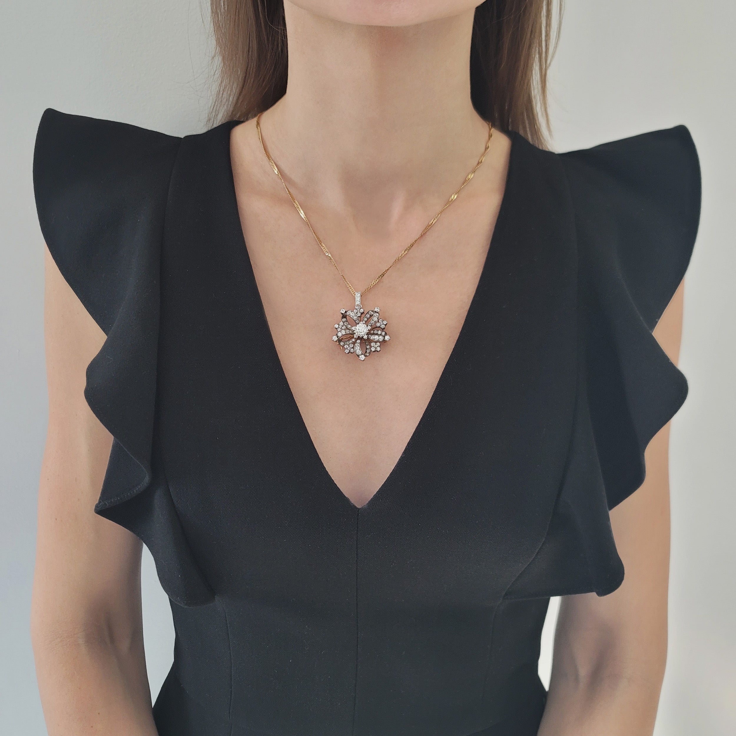 Tiffany & Co. Diamond Brooch / Pendant In Silver Topped 18k Gold
