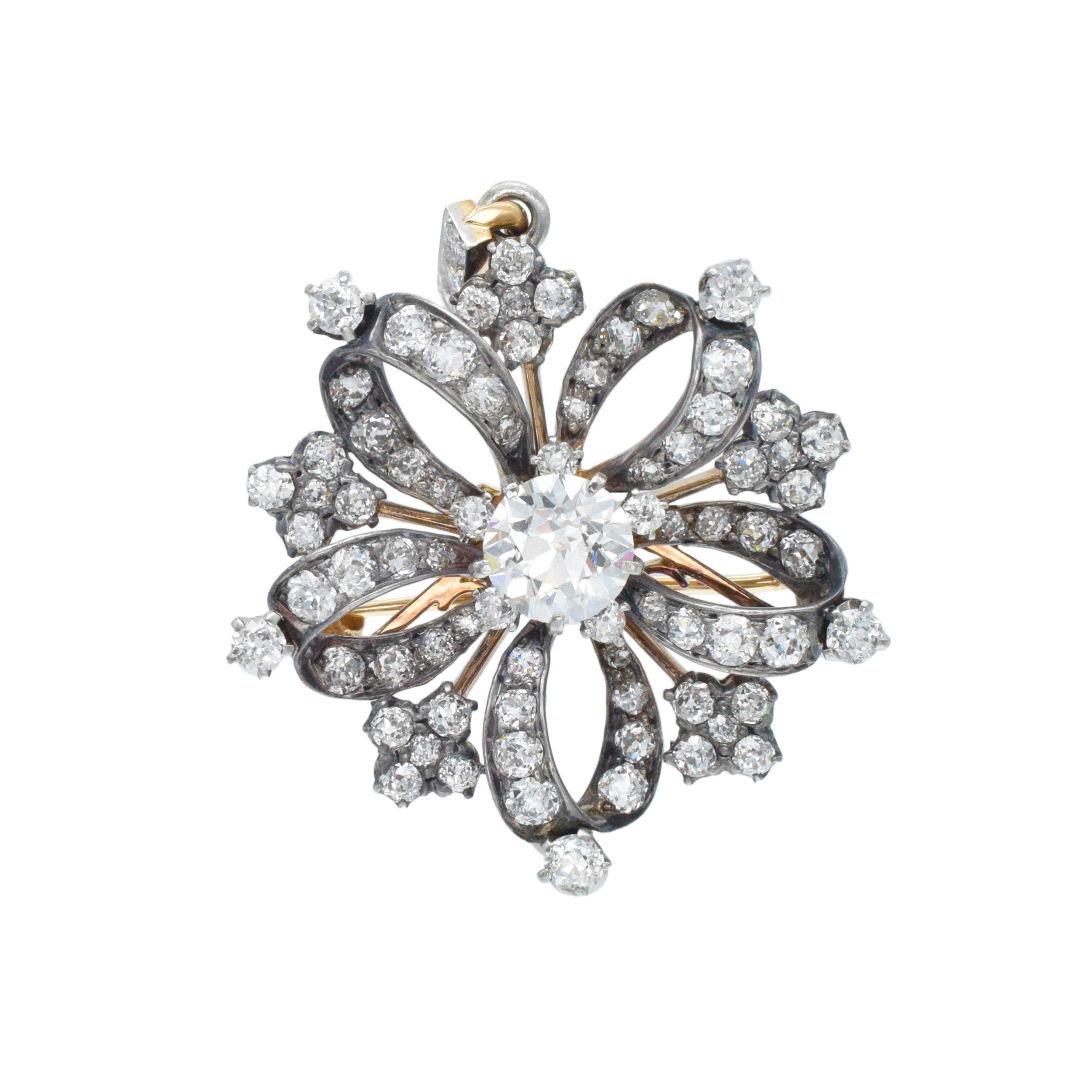 Tiffany & Co. Diamond Brooch / Pendant In Silver Topped 18k Gold