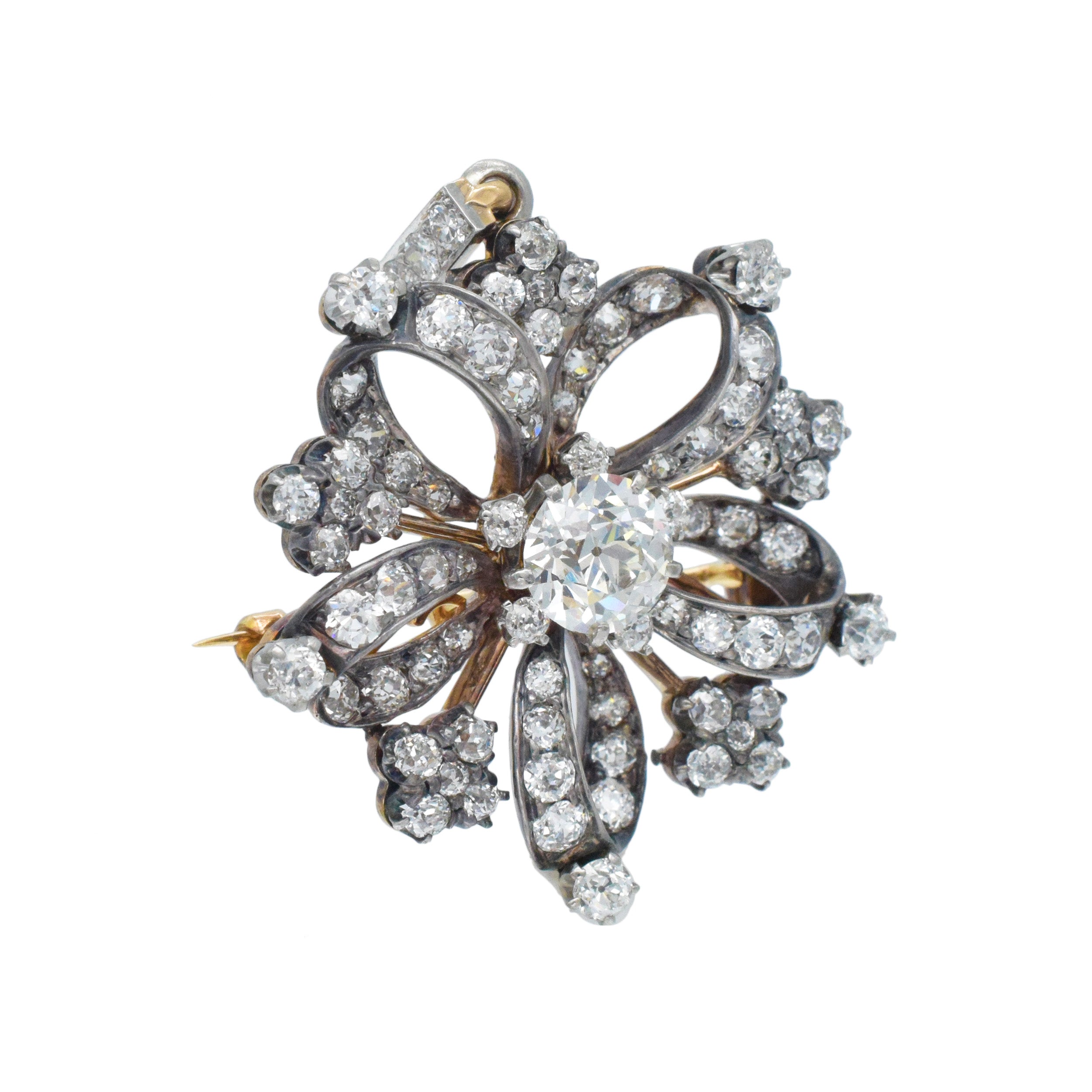 Tiffany & Co. Diamond Brooch / Pendant In Silver Topped 18k Gold