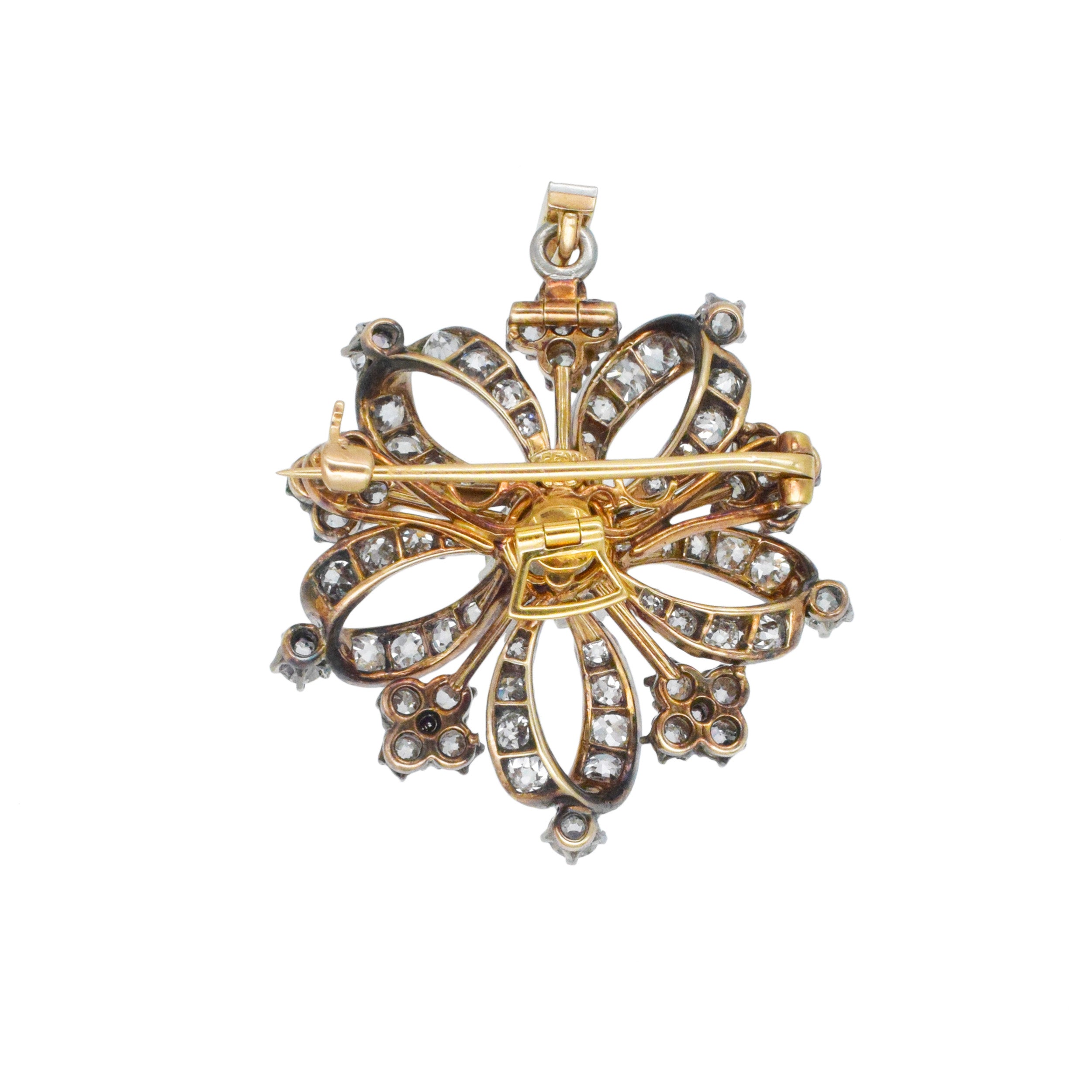 Tiffany & Co. Diamond Brooch / Pendant In Silver Topped 18k Gold