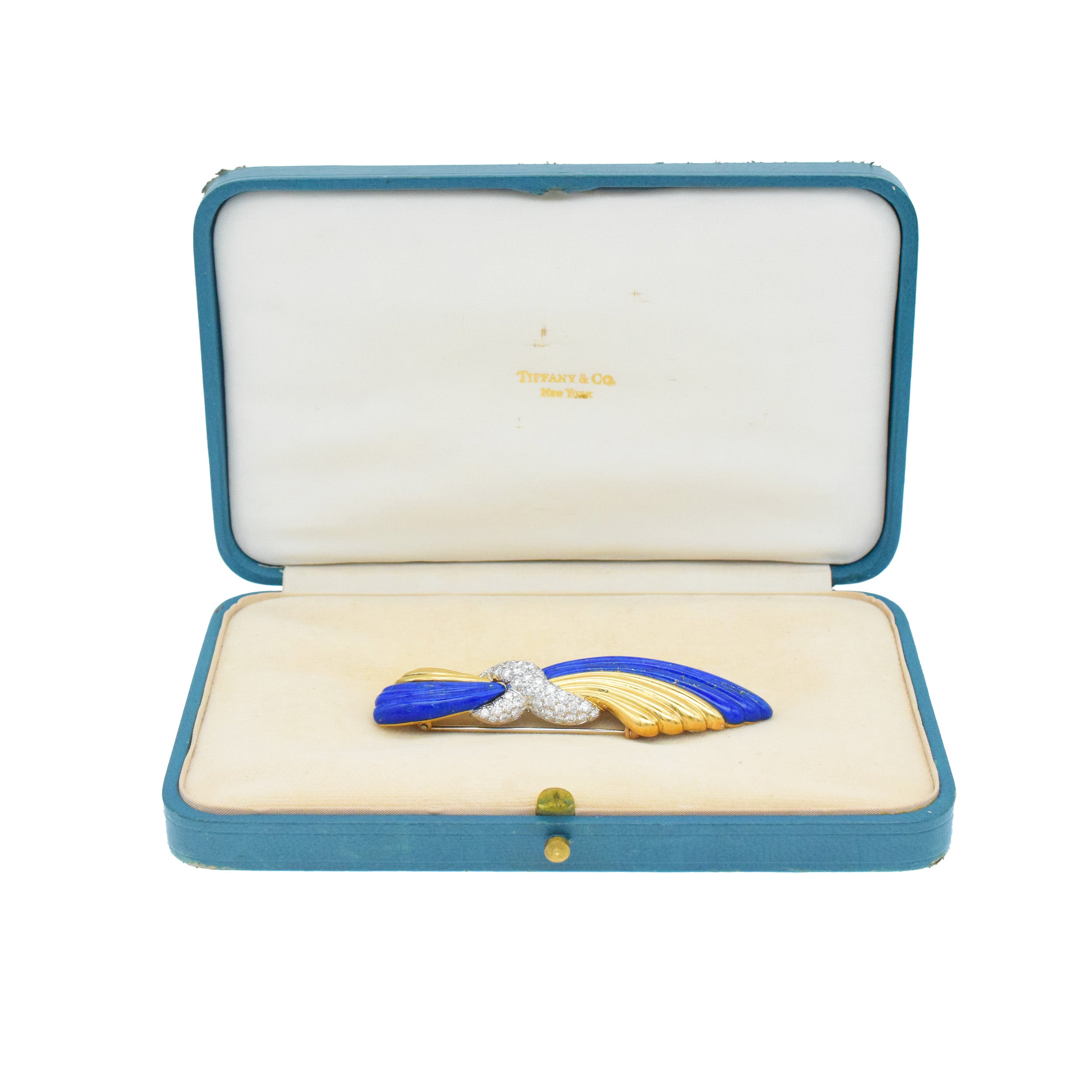 Tiffany & Co. Diamond, and Lapis Lazuli Swag Design Brooch In 18k Gold