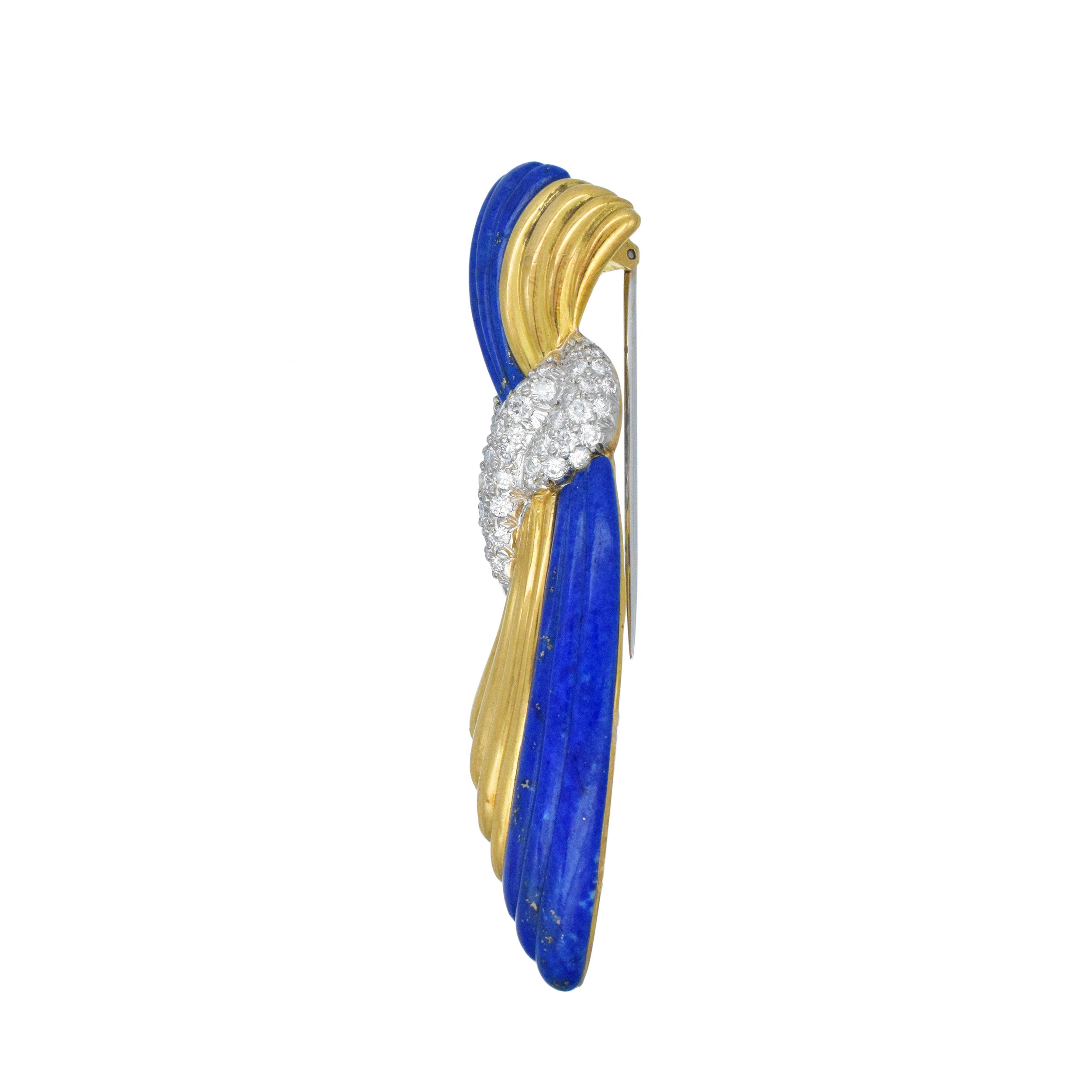 Tiffany & Co. Diamond, and Lapis Lazuli Swag Design Brooch In 18k Gold