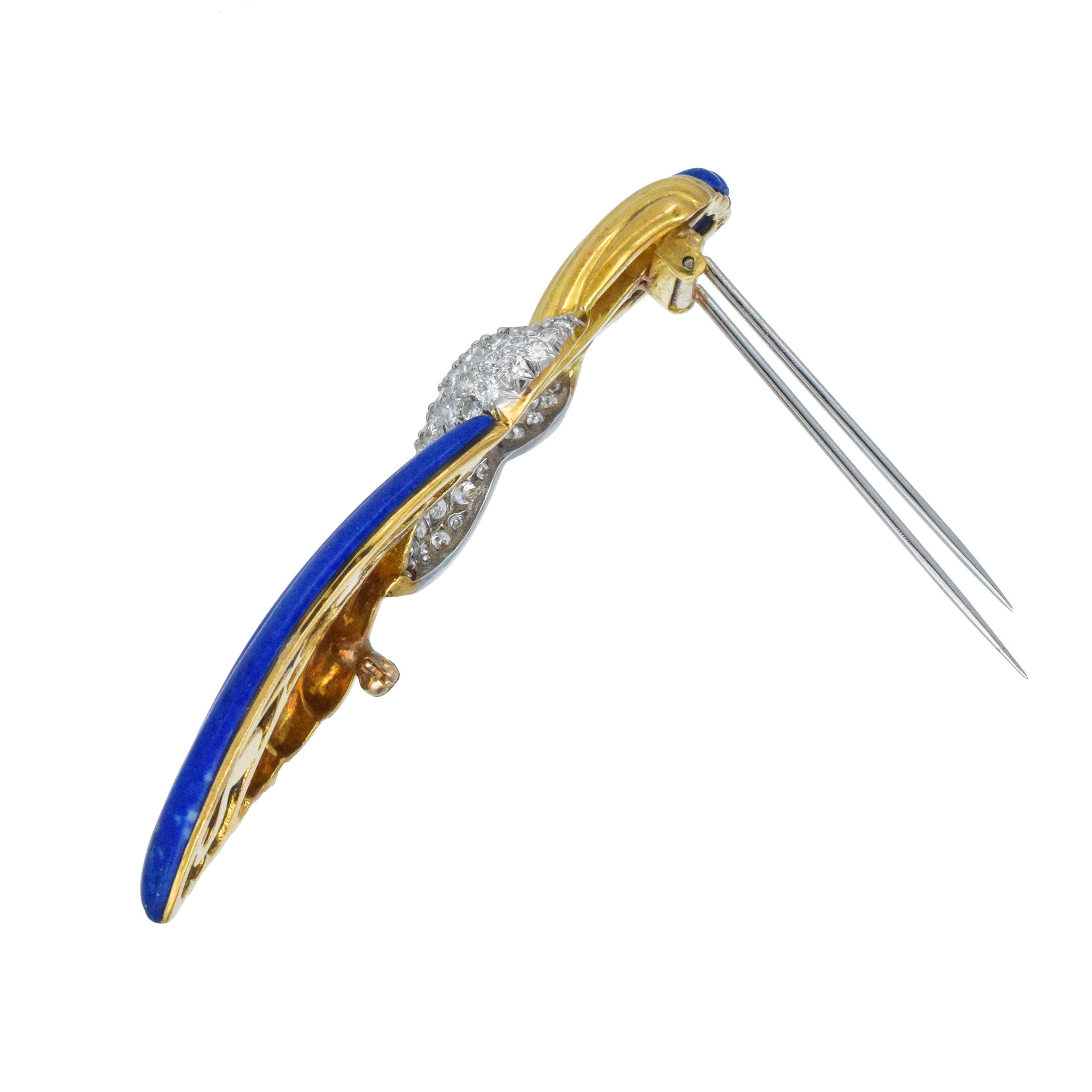 Tiffany & Co. Diamond, and Lapis Lazuli Swag Design Brooch In 18k Gold
