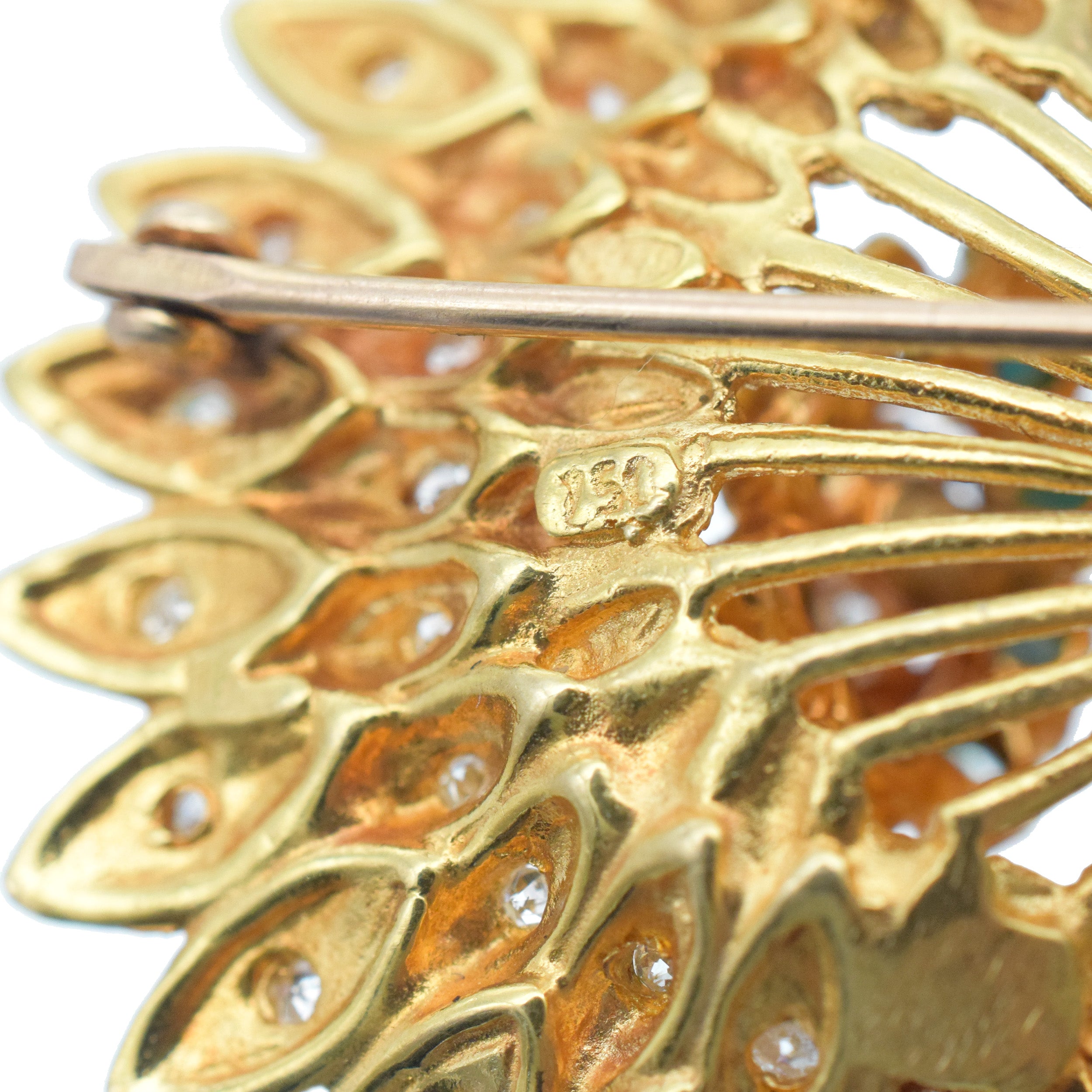 Wallach Turquoise And Diamond Flower Brooch In 18k Yellow Gold