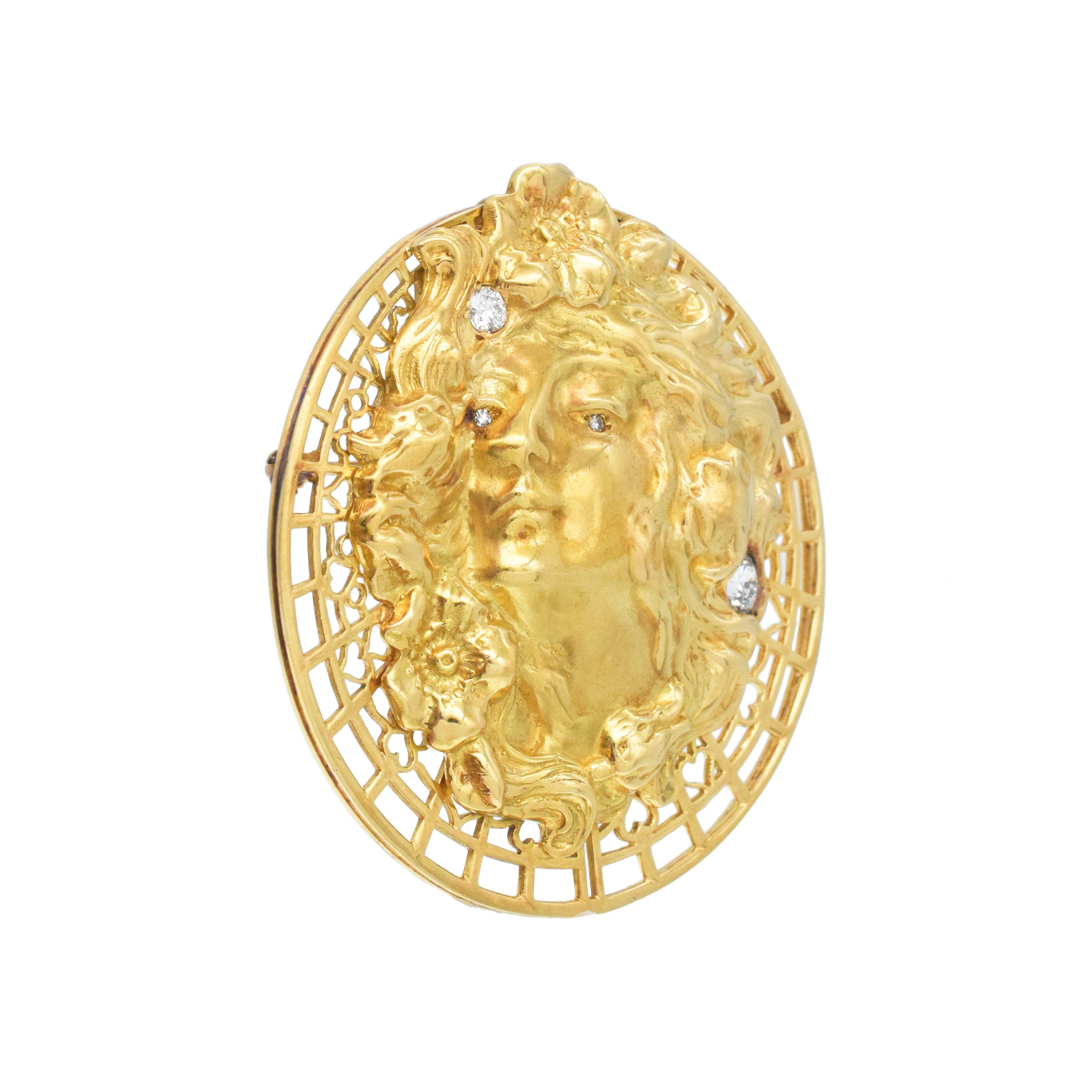 Retro 18k Yellow Gold And Diamond Venus Pendant / Brooch In 18k Yellow Gold