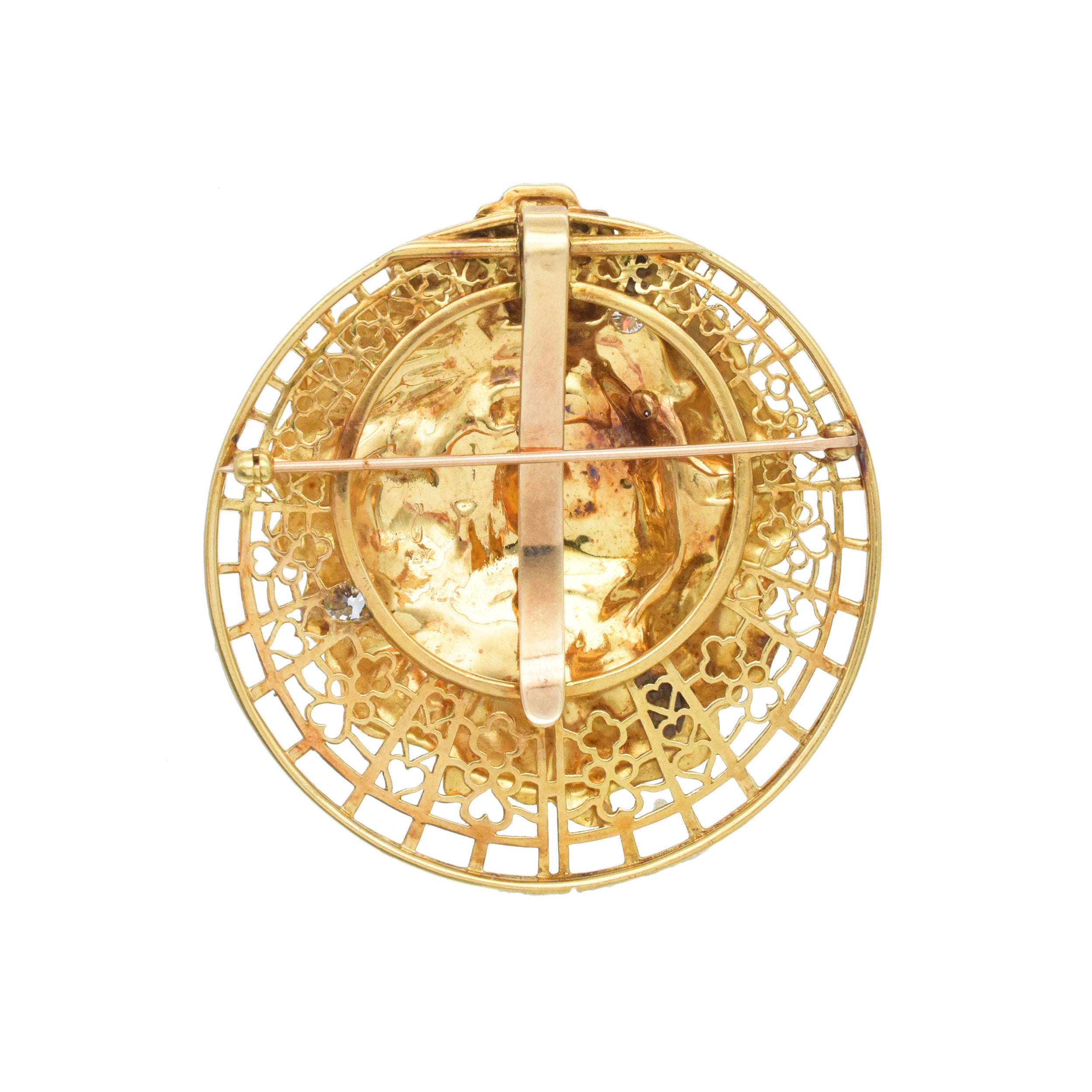 Retro 18k Yellow Gold And Diamond Venus Pendant / Brooch In 18k Yellow Gold