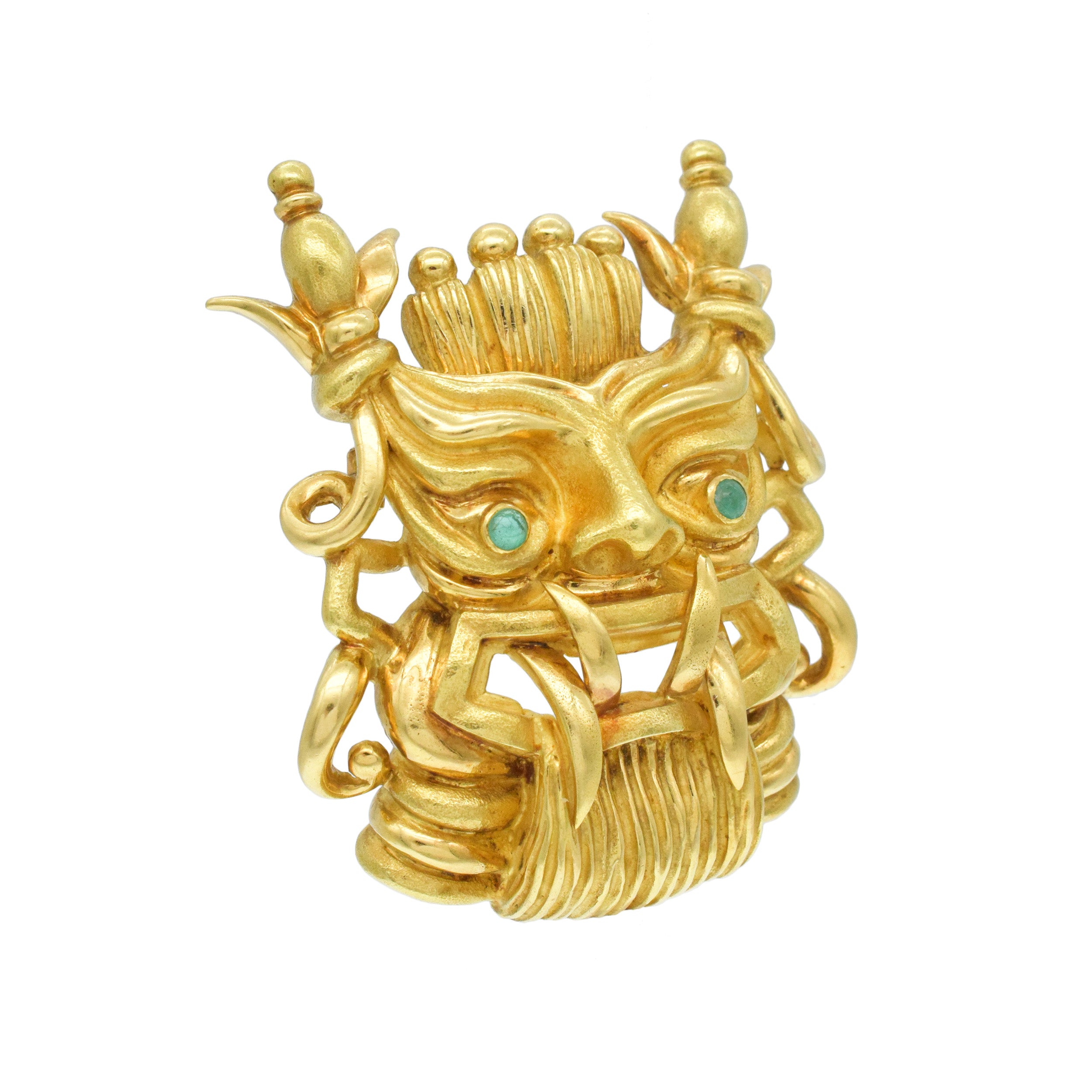 Tiffany&Co 18k Yellow Gold Mask Brooch / Pendant With Emerald Eyes