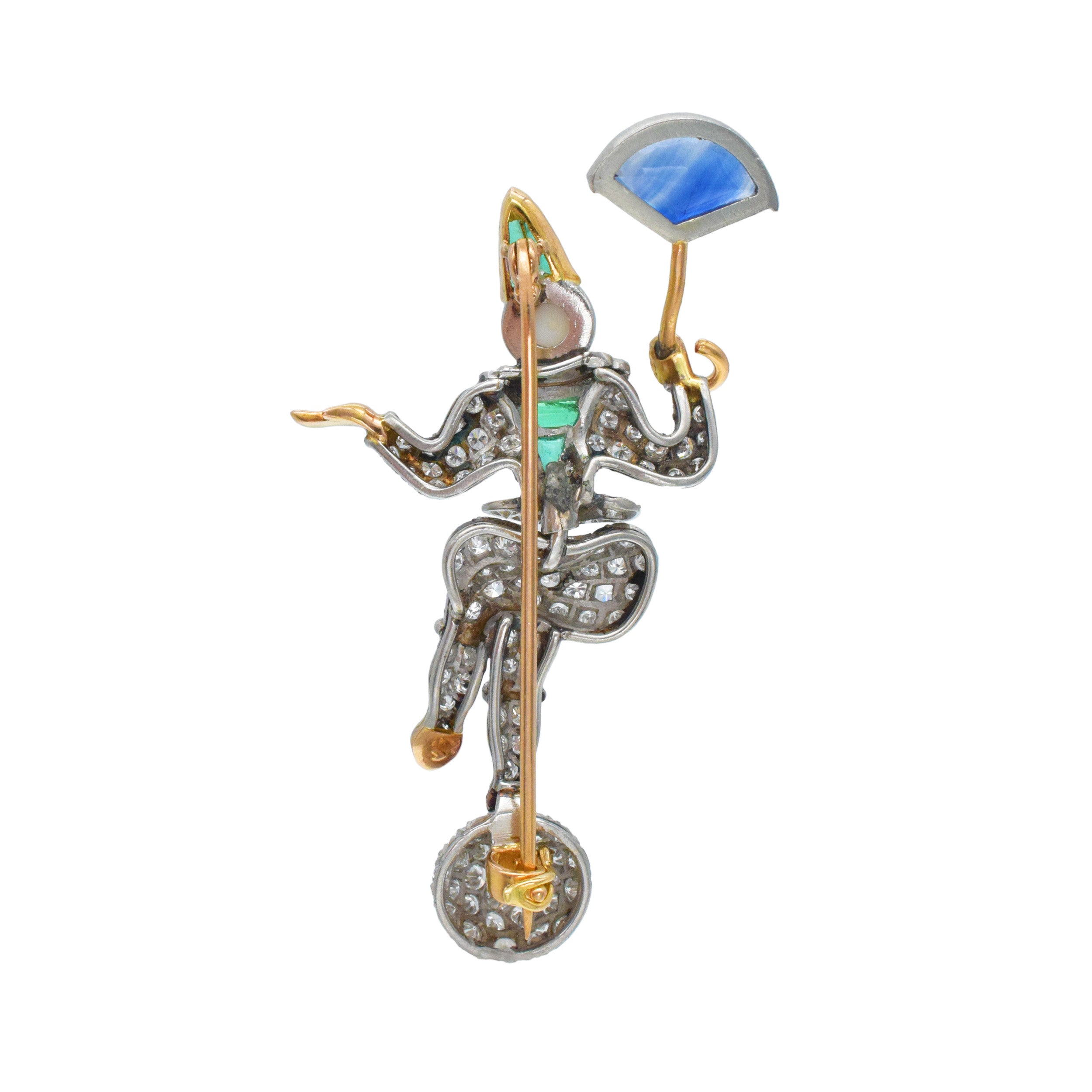 Diamond, Sapphire, Emerald And Pearl Clown Brooch In Platinum And Rose Gold