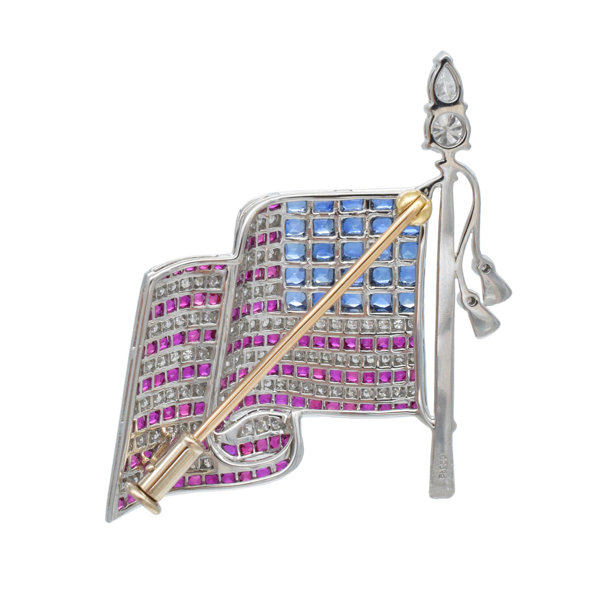 Diamond, Sapphire And Ruby American flag brooch in platinum