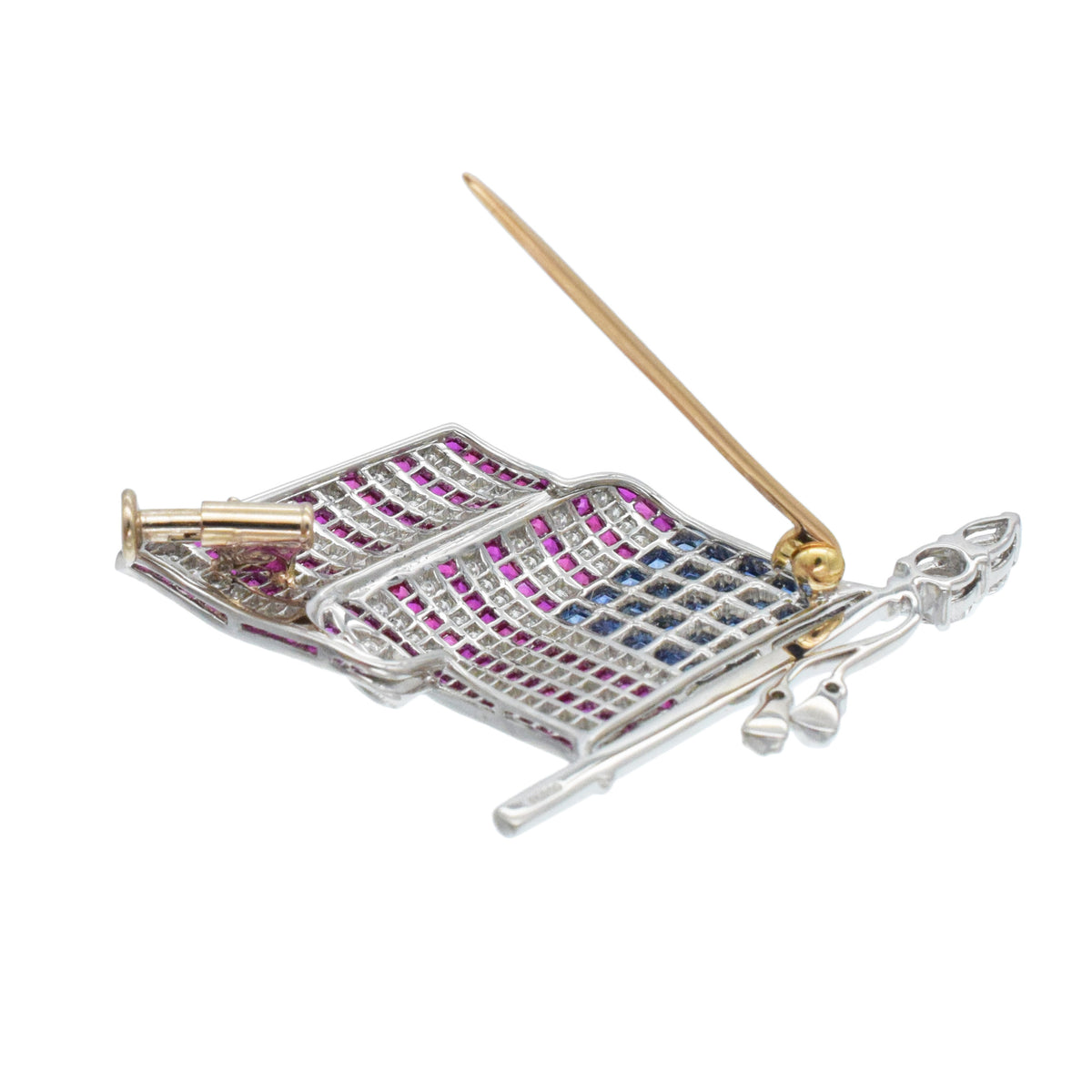 Diamond, Sapphire And Ruby American flag brooch in platinum