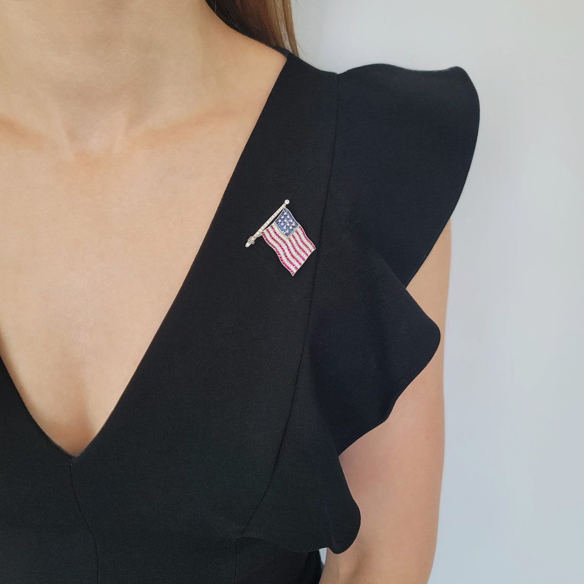 American flag Diamond, Sapphire & Ruby brooch in platinum