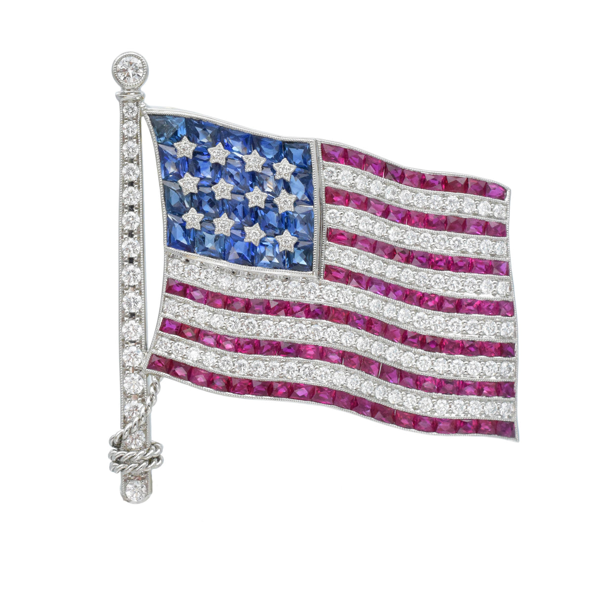 American flag Diamond, Sapphire & Ruby brooch in platinum