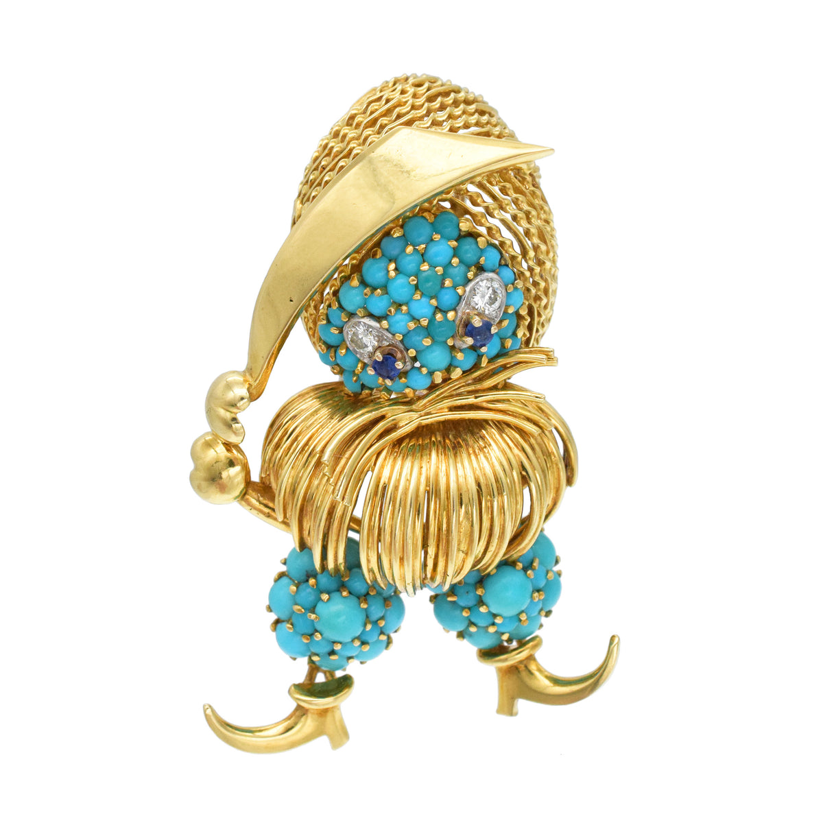Tiffany & Co. Mystical Creature Turquoise, Sapphire, And Diamond Brooch Crafted In 18k Yellow Gold