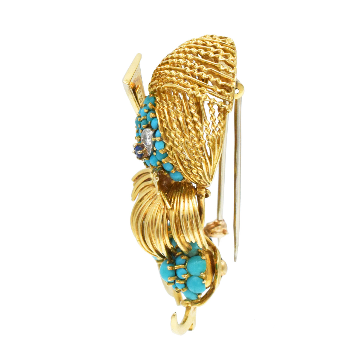 Tiffany & Co. Mystical Creature Turquoise, Sapphire, And Diamond Brooch Crafted In 18k Yellow Gold