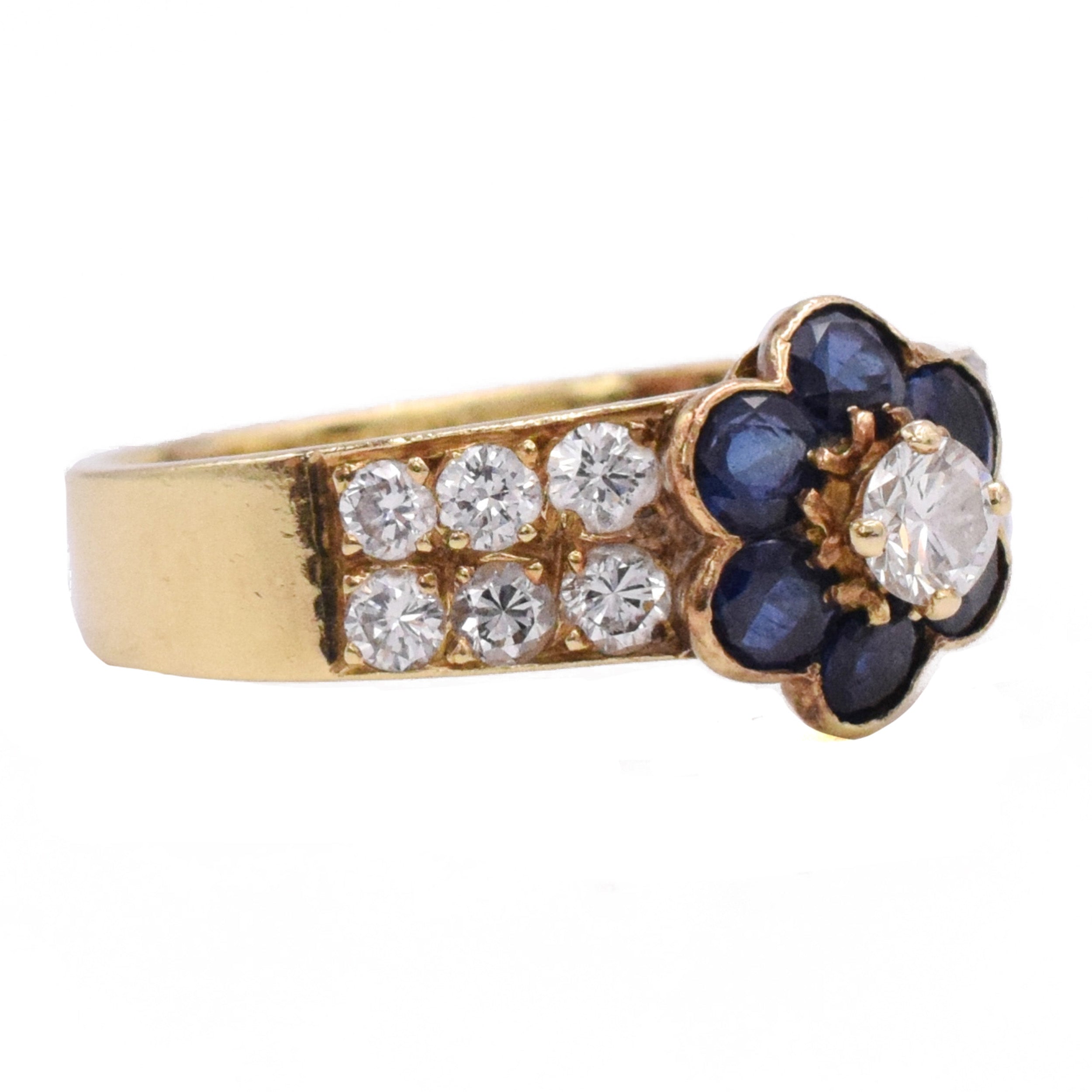 Van Cleef & Arpels Diamond And Sapphire Fleurette Ring In 18k Yellow Gold