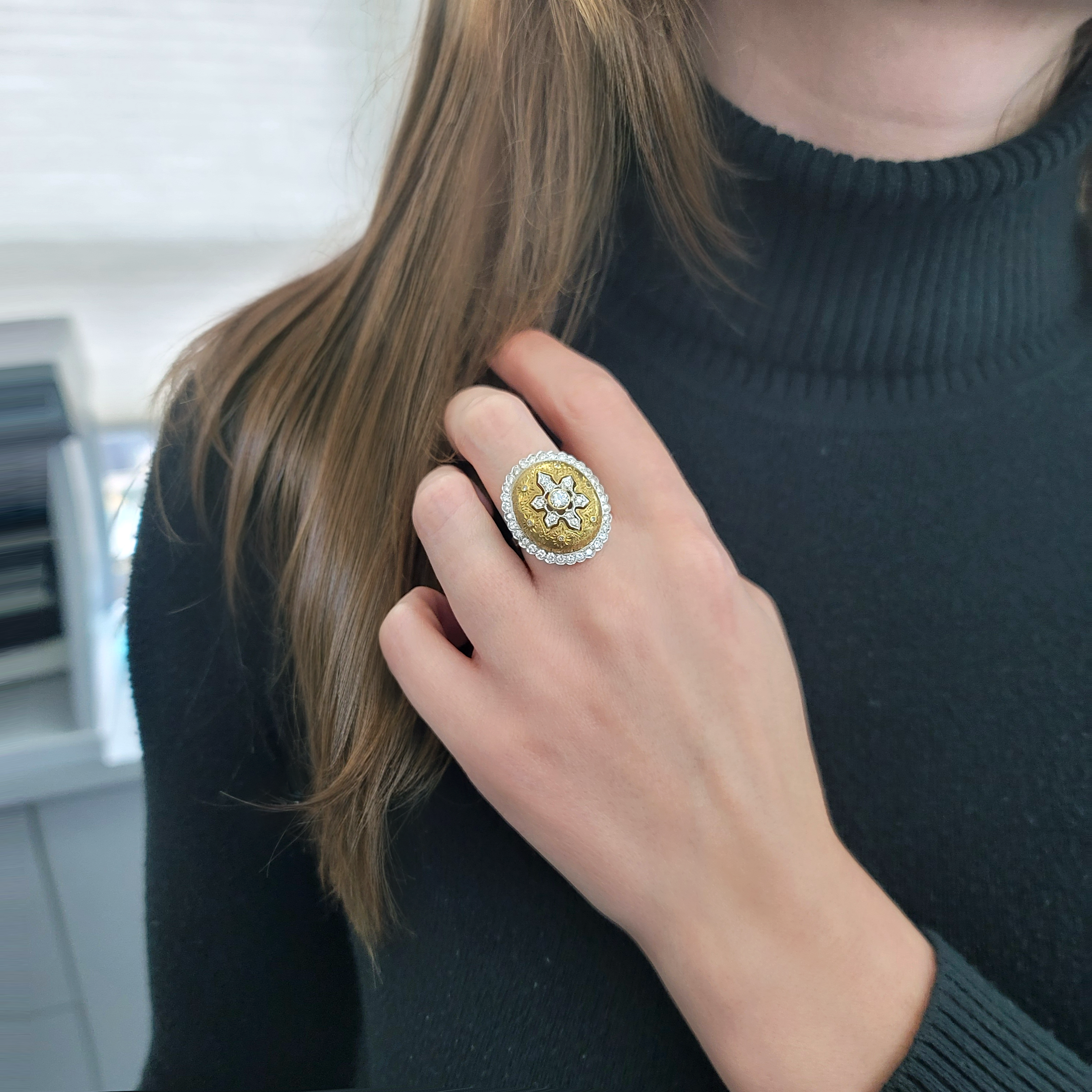 Diamond Cocktail Ring In 18k White & Yellow Gold
