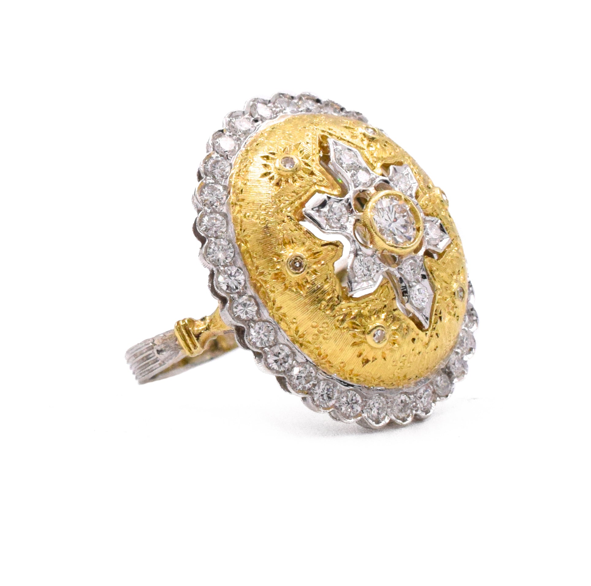 Diamond Cocktail Ring In 18k White & Yellow Gold